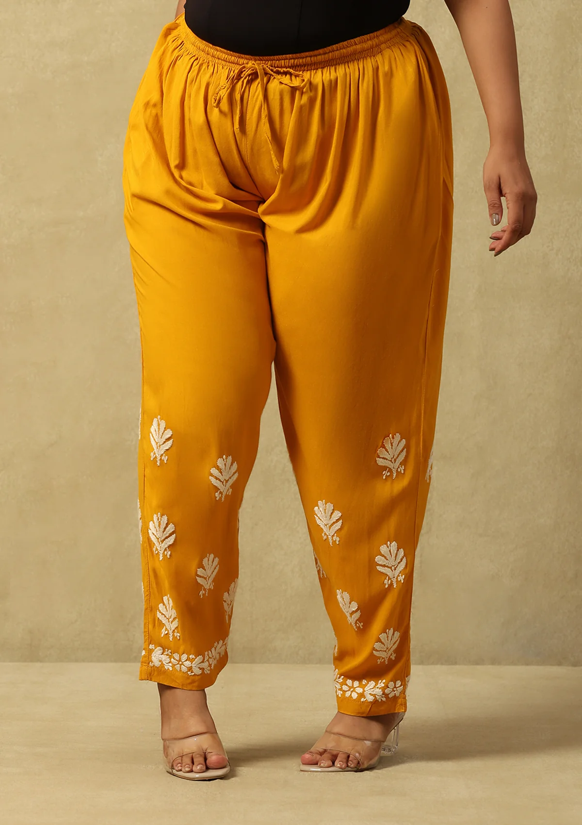 HOC Rayon Chikankari Solid Women's 2 PC Long Kurta Set- Mustard Yellow - Healthber