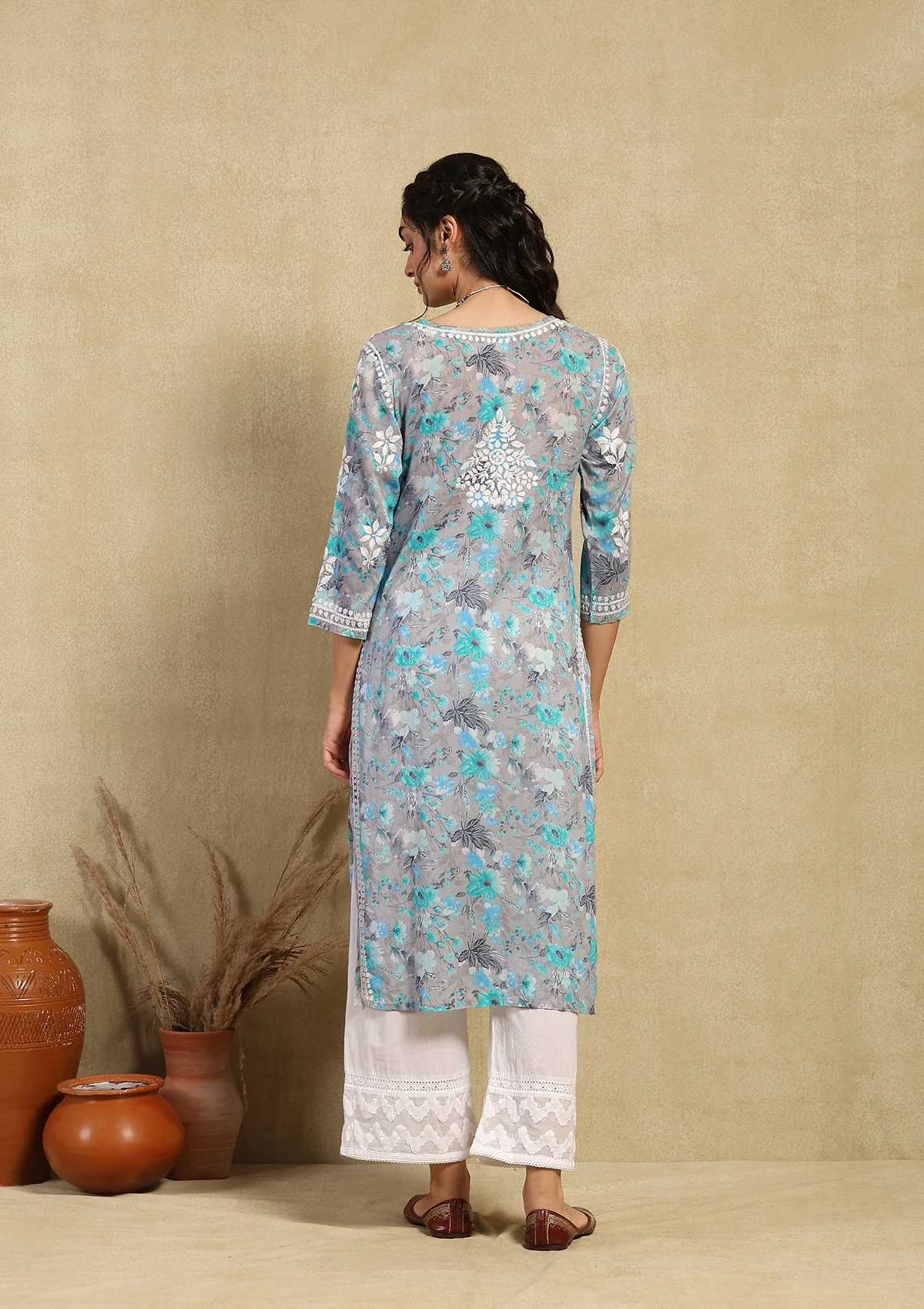 HOC Zarah Chikankari Mulmul Printed Straight Kurta - Healthber