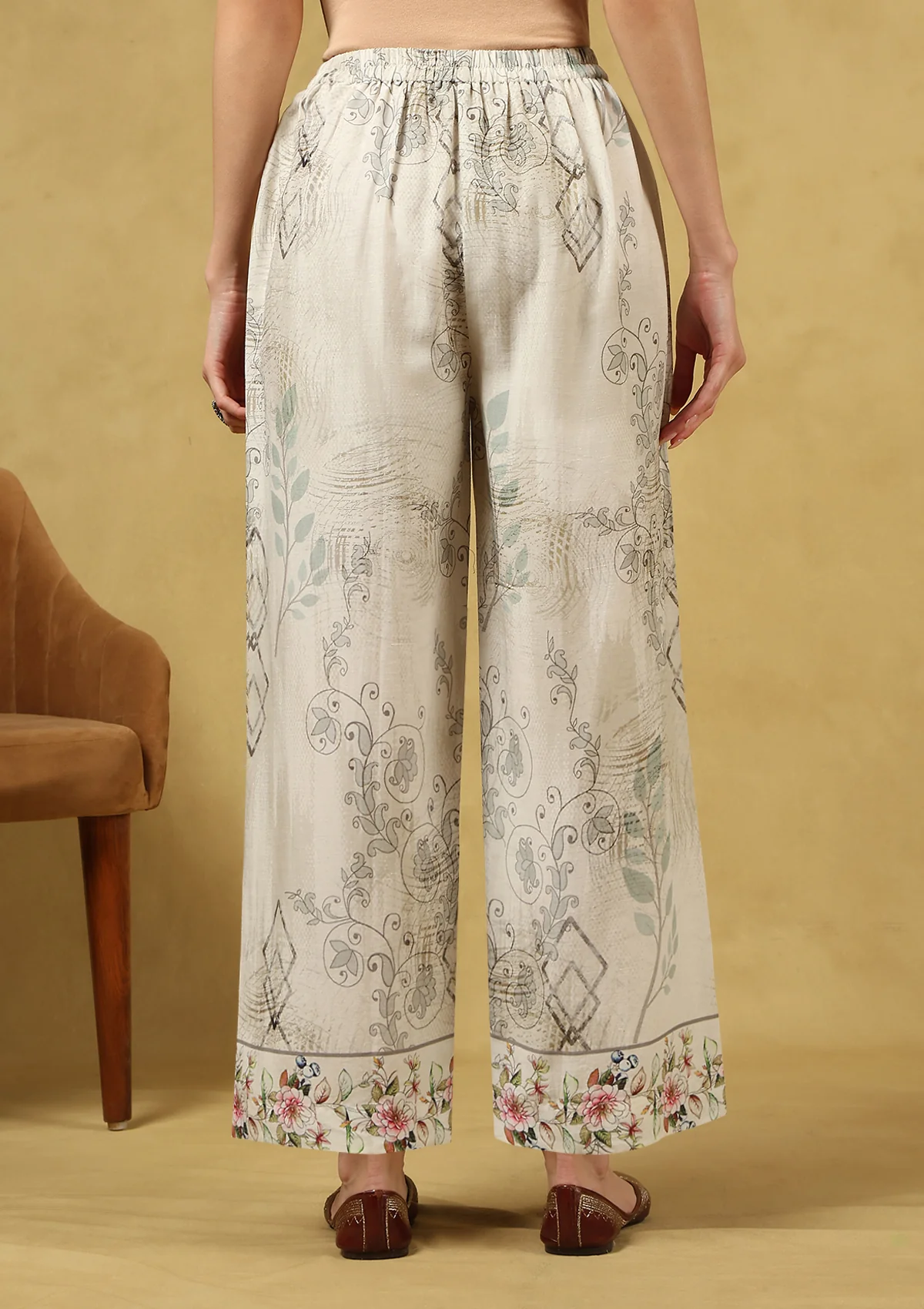HOC Hand Embellished Viscose Linen Printed Women's 2 PC Co-ord Set - White - Healthber