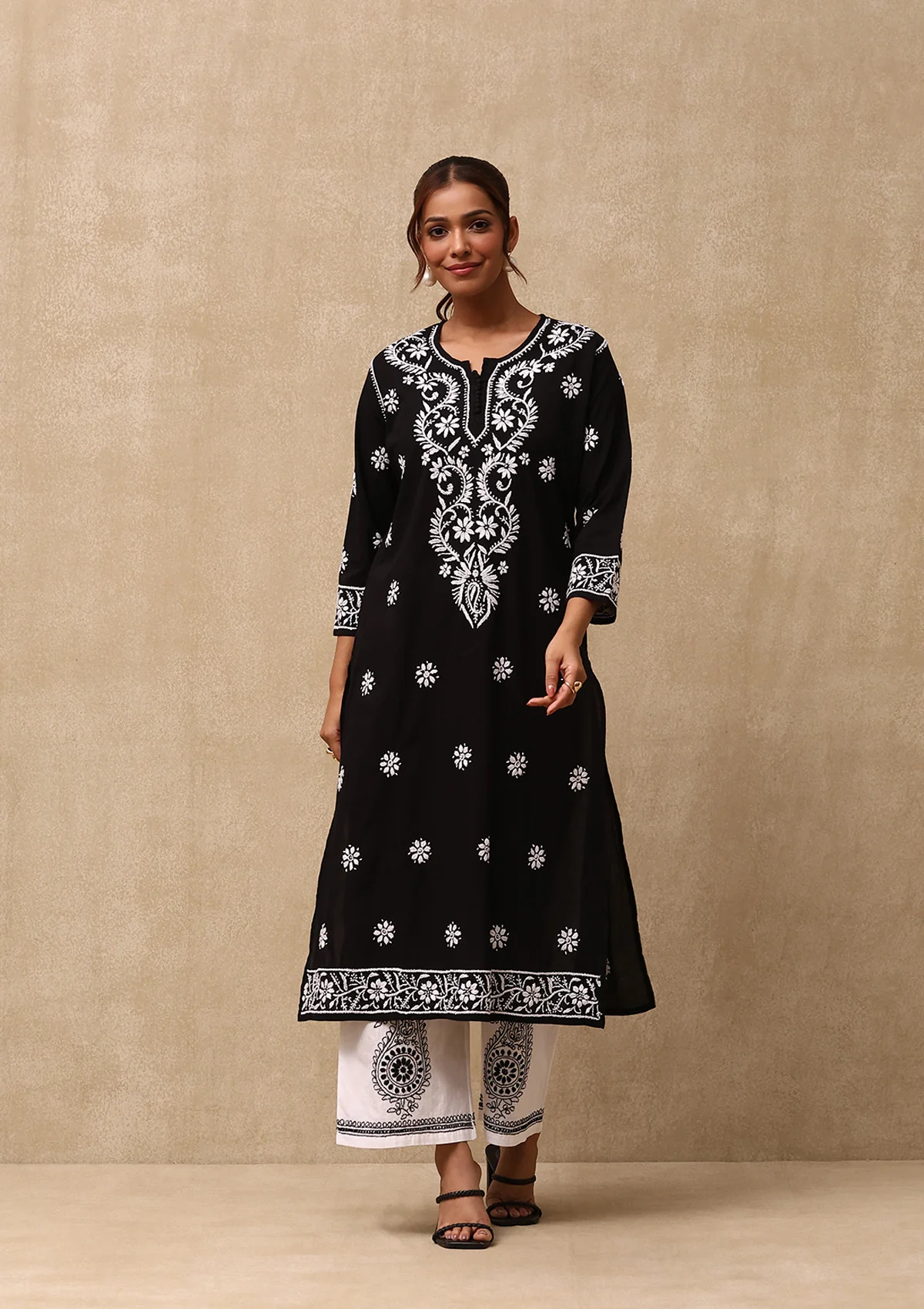 HOC Irha Chikankari Cotton Straight Kurta Set - Healthber