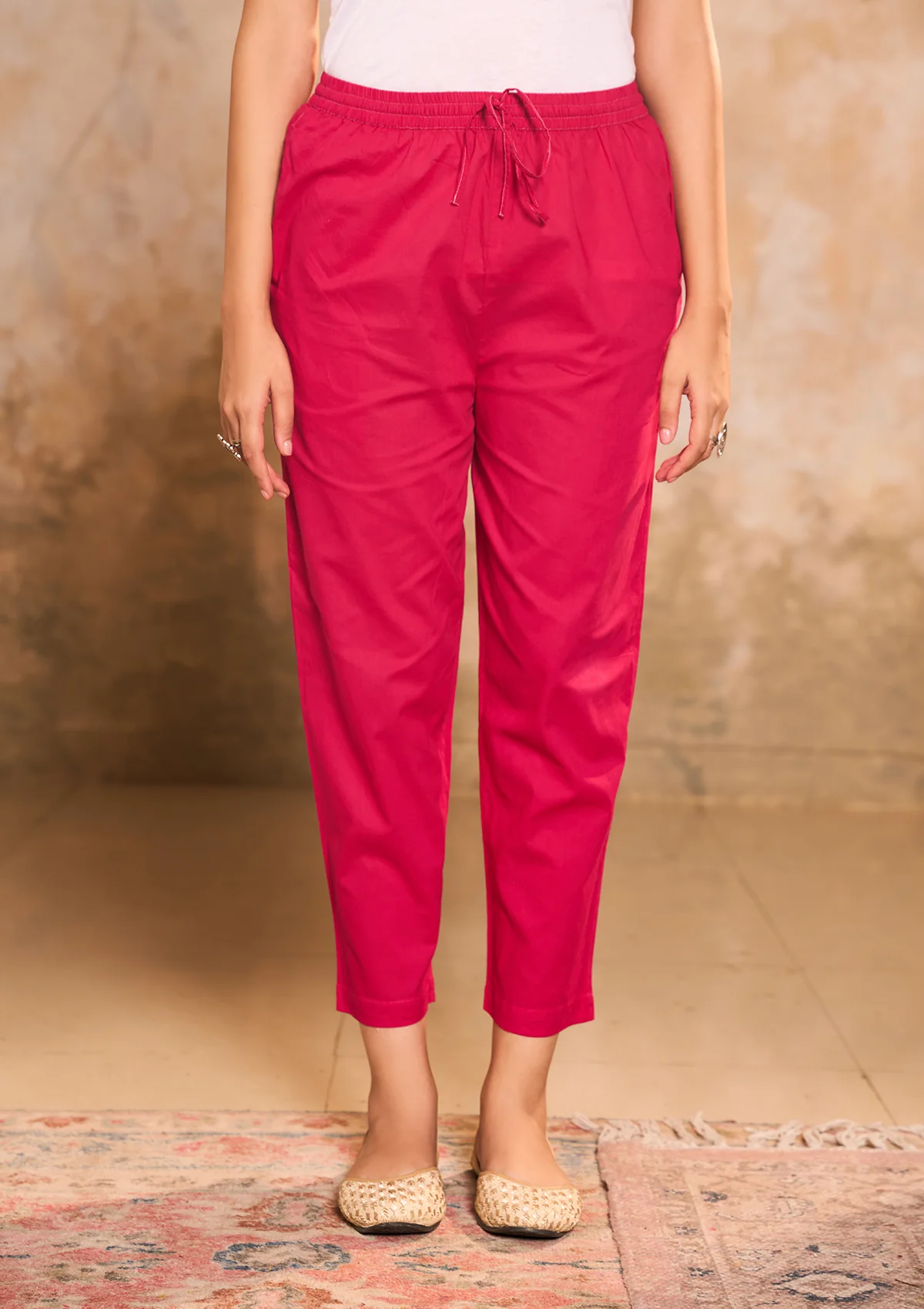 HOC Cotton Solid Women's Pants - Magenta - Healthber