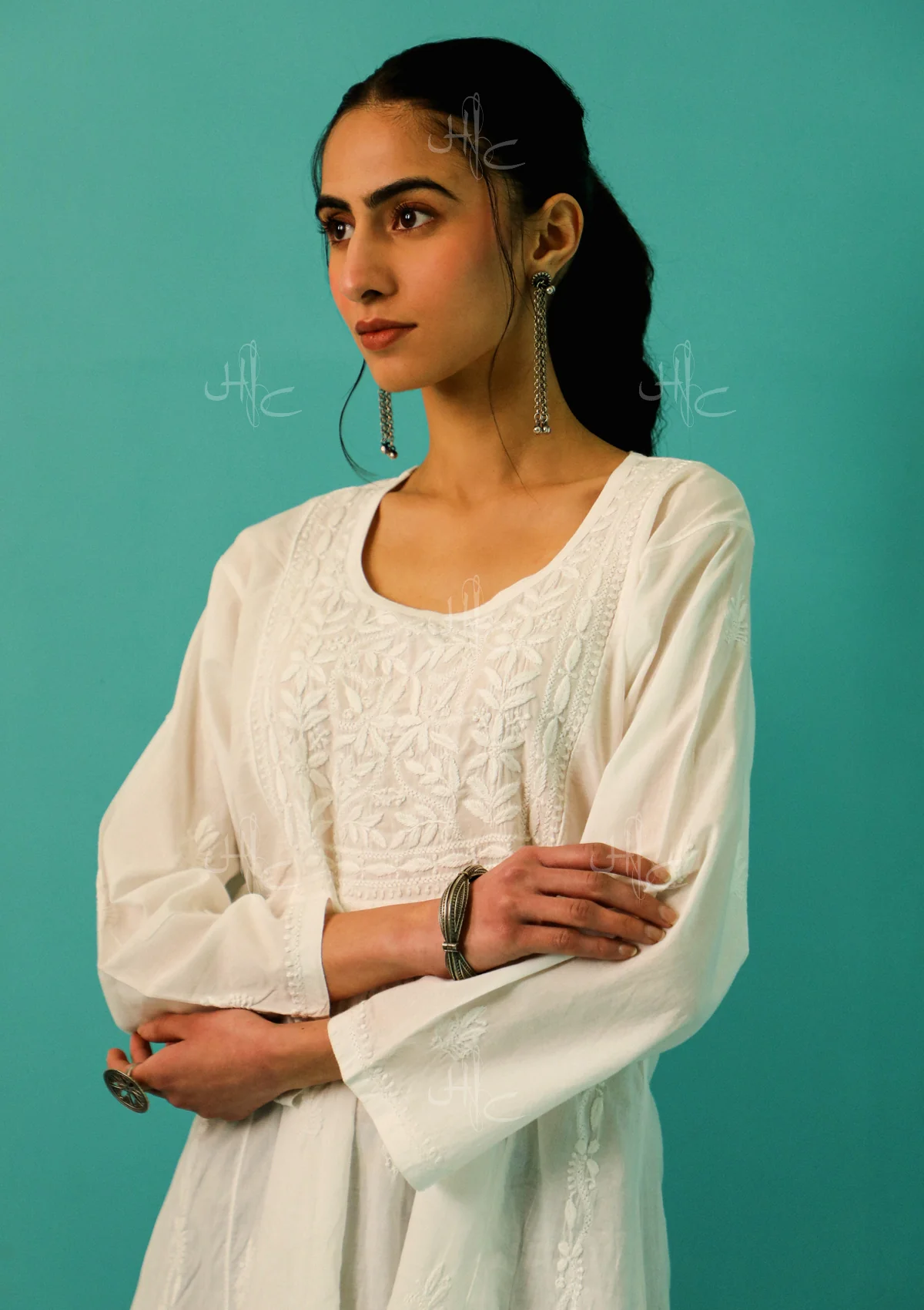 Chandni Chikankari Cotton A-line Short Kurta - Healthber