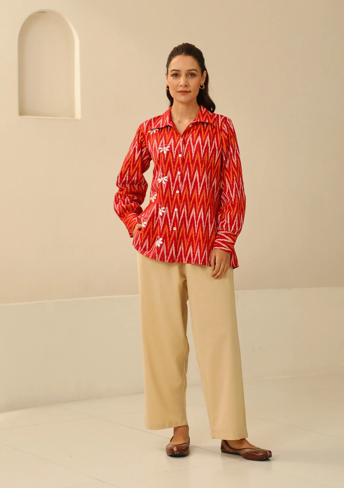 HOC Cotton Chikankari Printed Women's Shirt - Red - Healthber