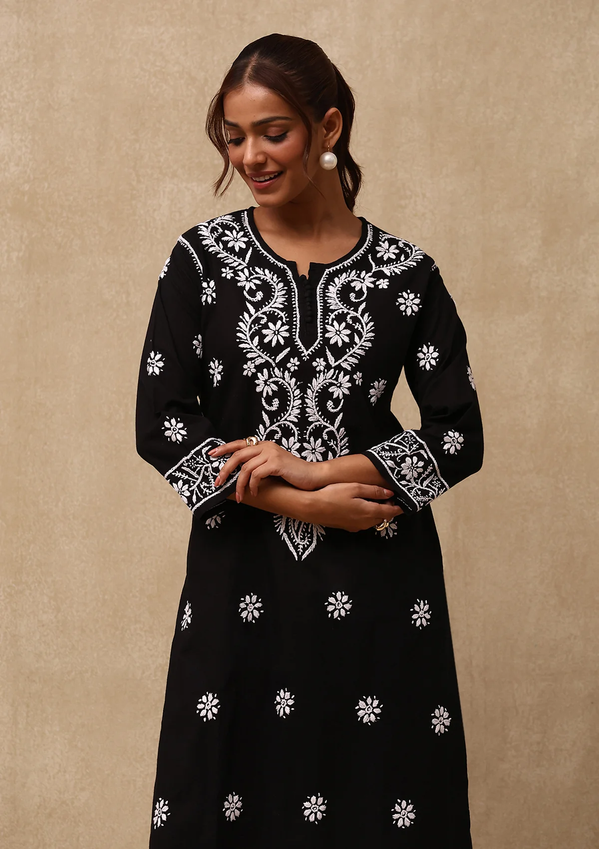 HOC Irha Chikankari Cotton Straight Kurta Set - Healthber