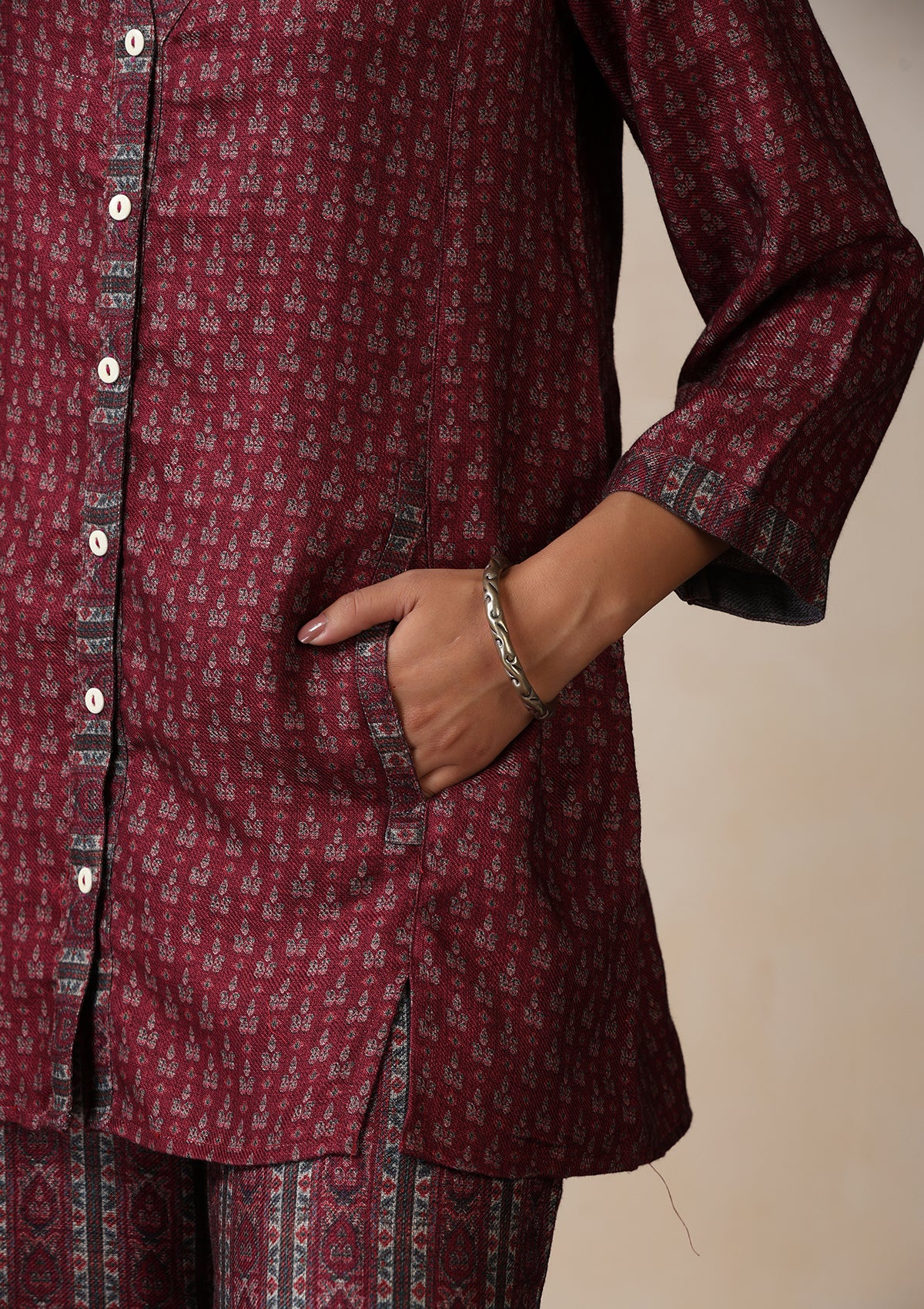 HOC Pashmina Printed Women's 2 PC Co-ord Set - Maroon - Healthber