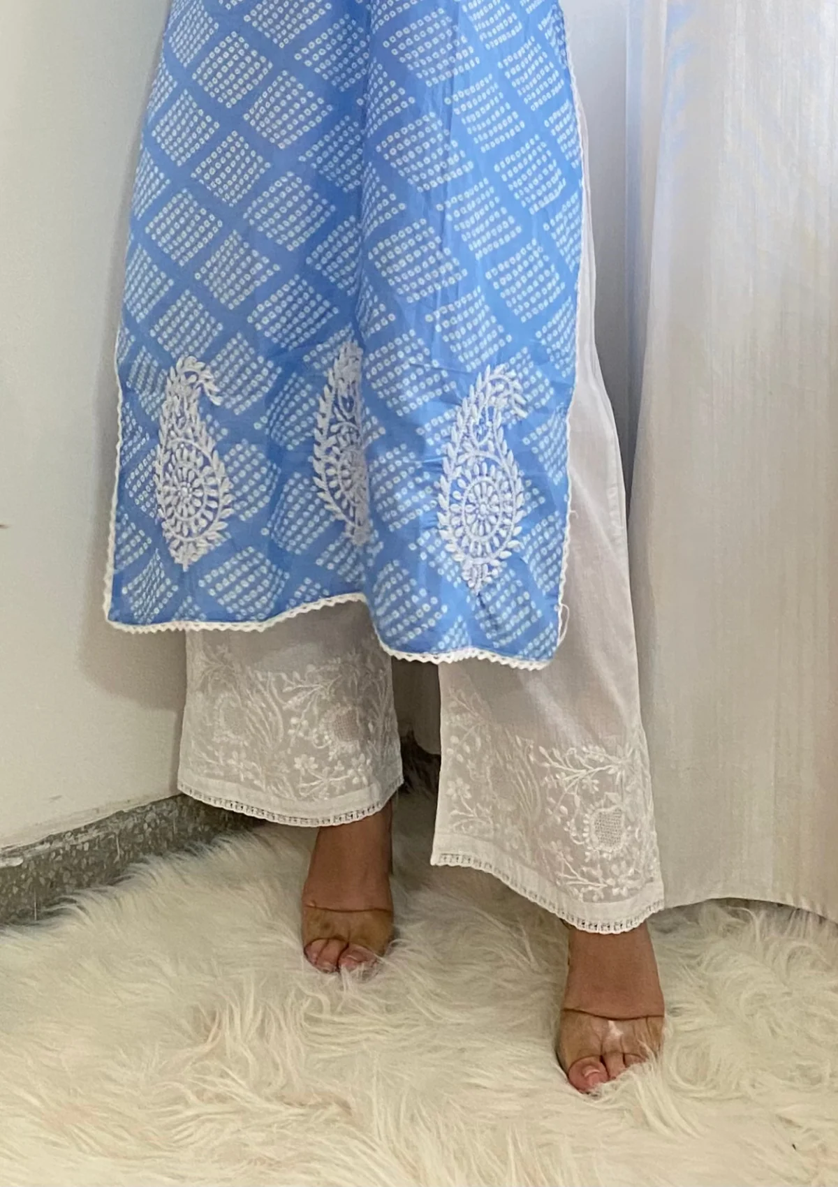 HOC Alizeh Chikankari Cotton Straight Palazzo - Healthber