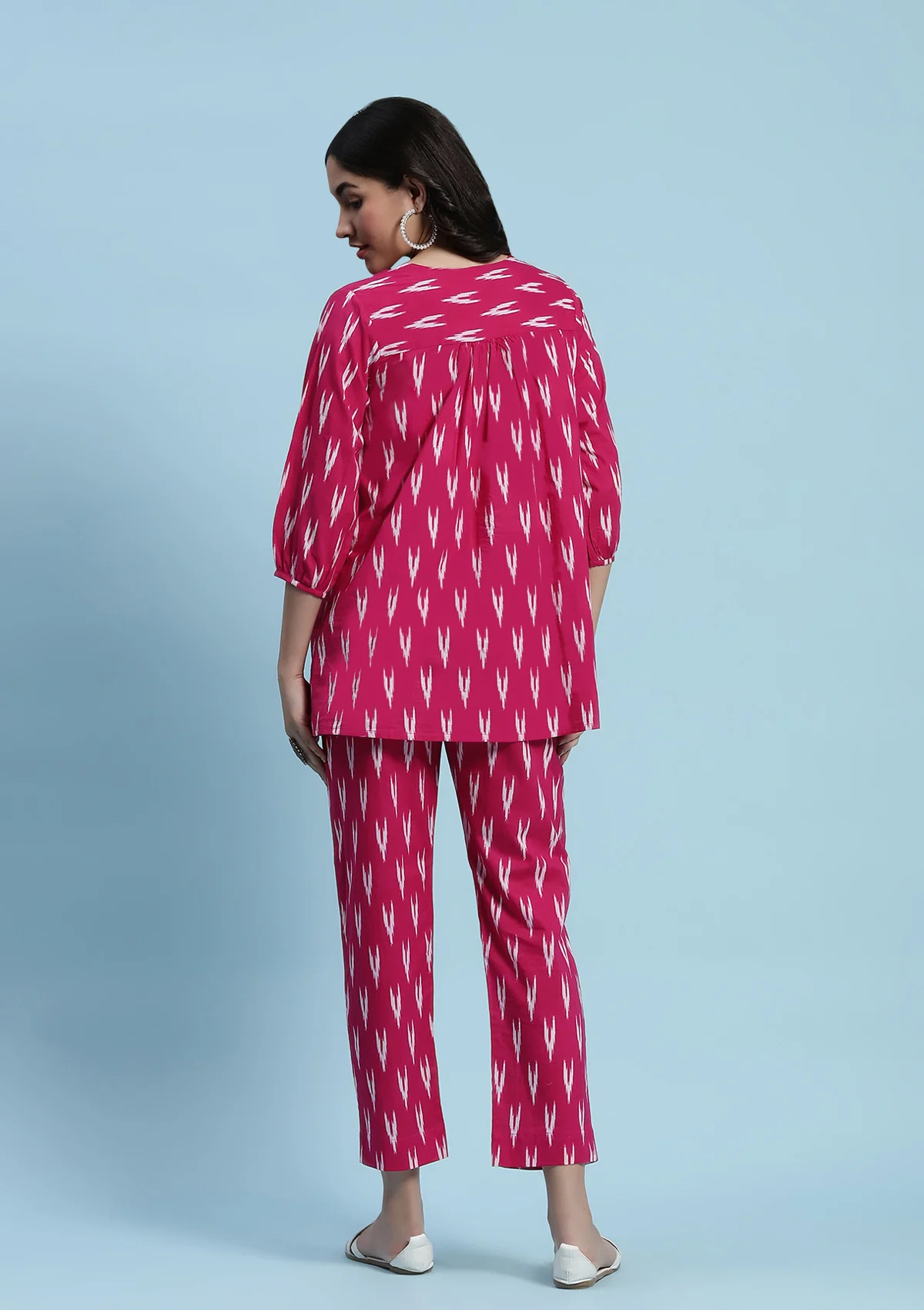 Cotton Chikankari Printed Women's 2 PC Co-ord Set - Pink - Healthber