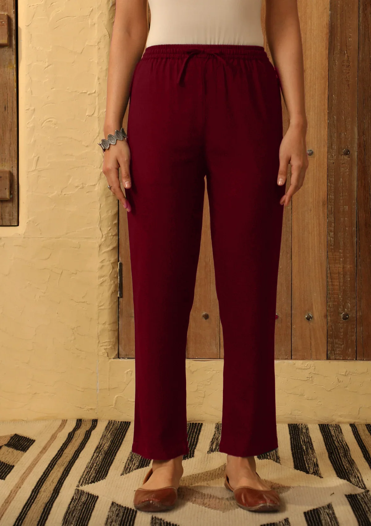 HOC Rayon Solid Women's Pants- Maroon - Healthber