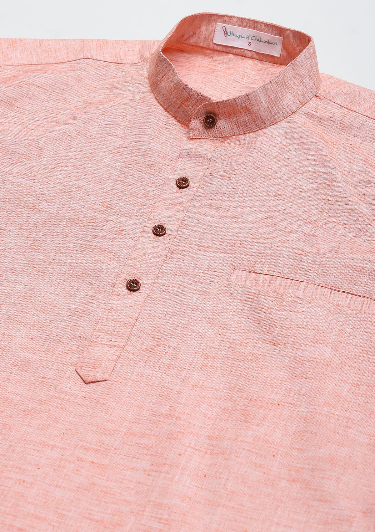 HOC Poly Cotton Solid Men's Short Kurta - Peach - Healthber