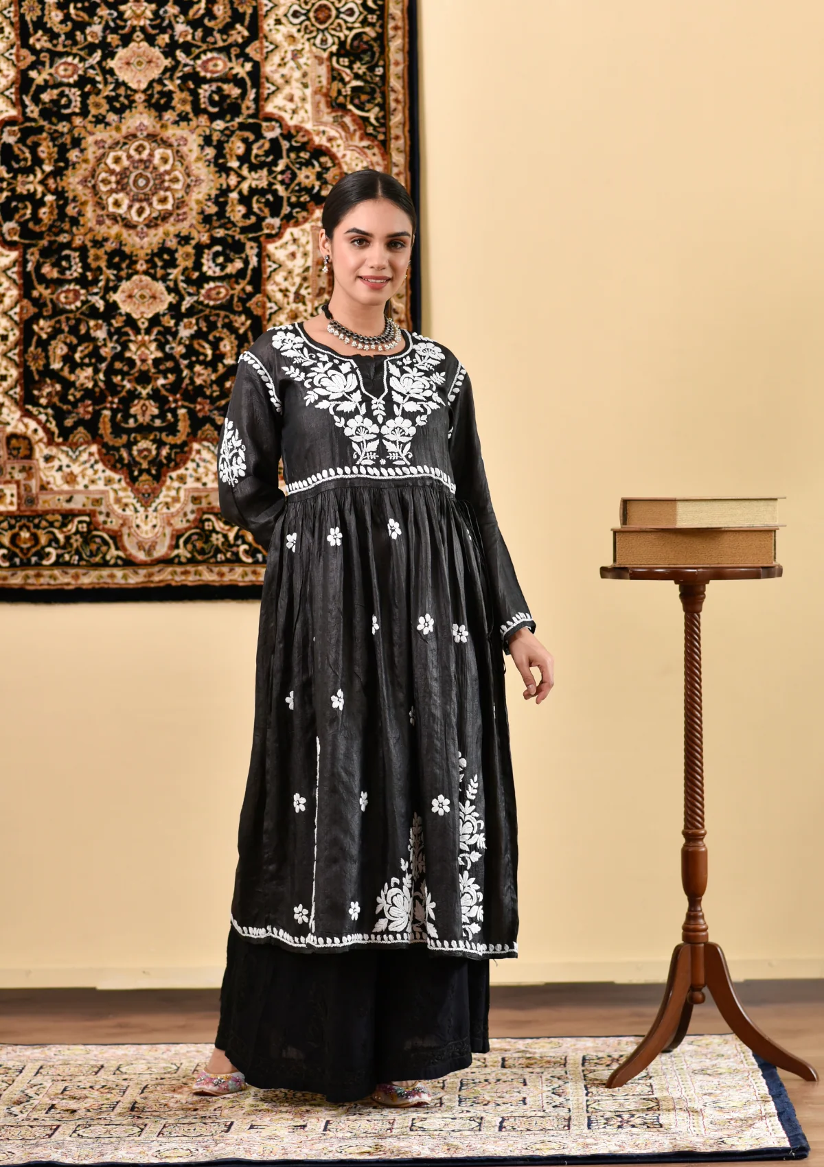 HOC Masoom Chikankari Silk A-Line Gown - Healthber