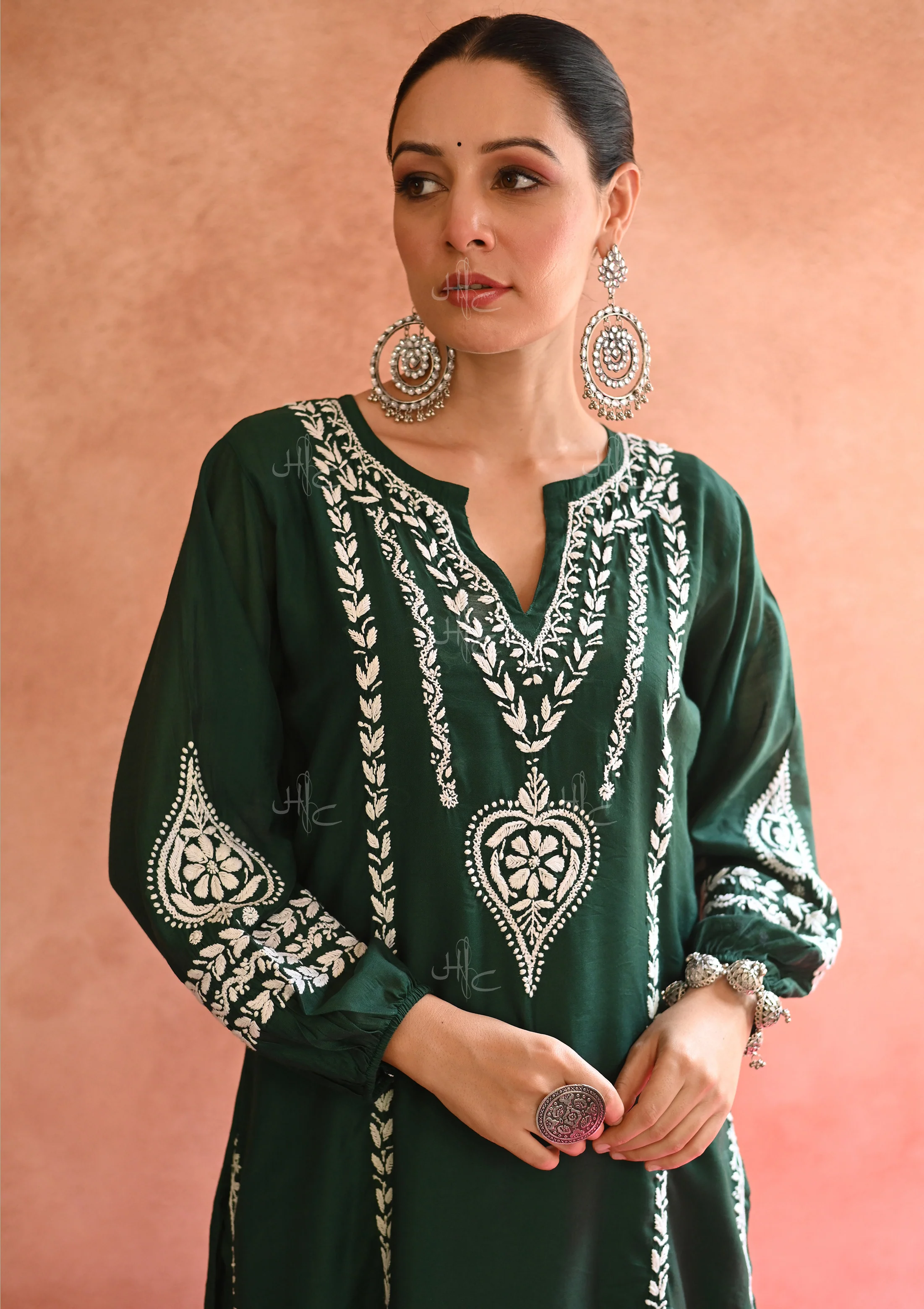 HOC Kajra Chikankari Chanderi Straight Kurta Set - Healthber