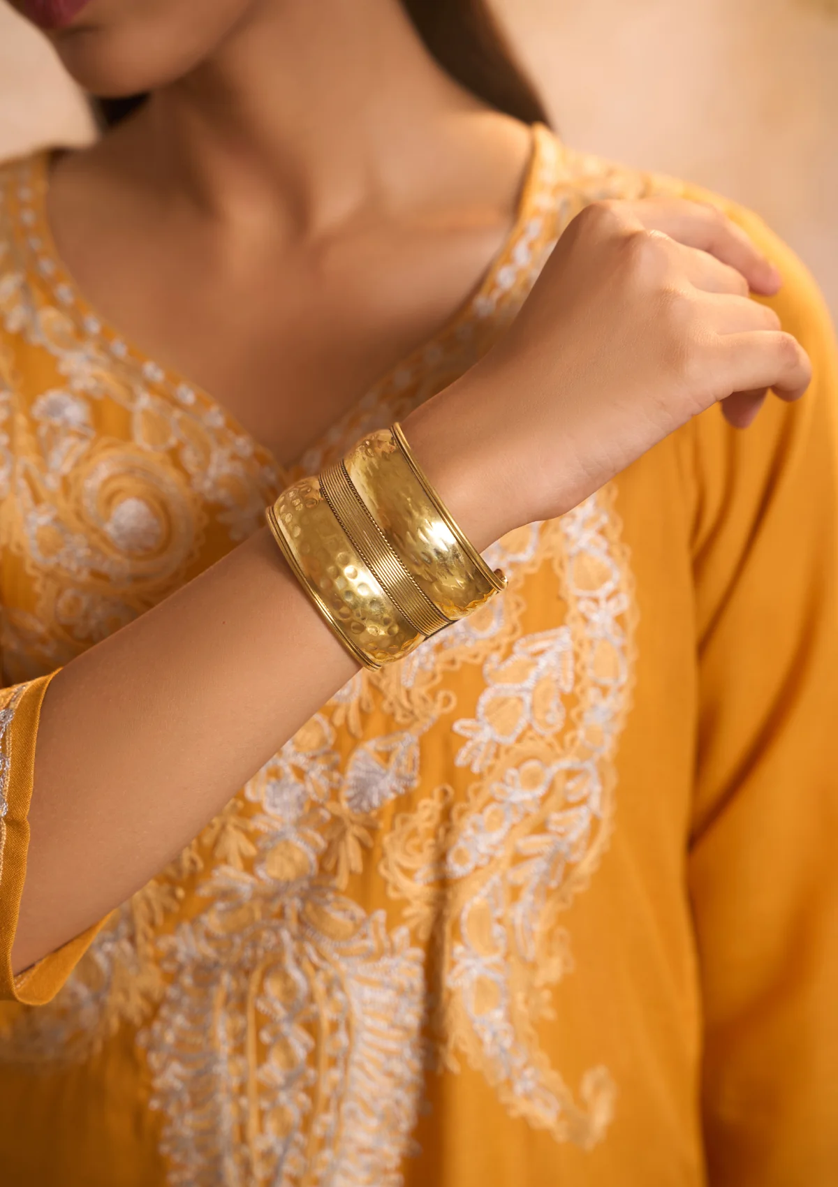 HOC Handcrafted Golden Tone Cuff Bracelet - Healthber