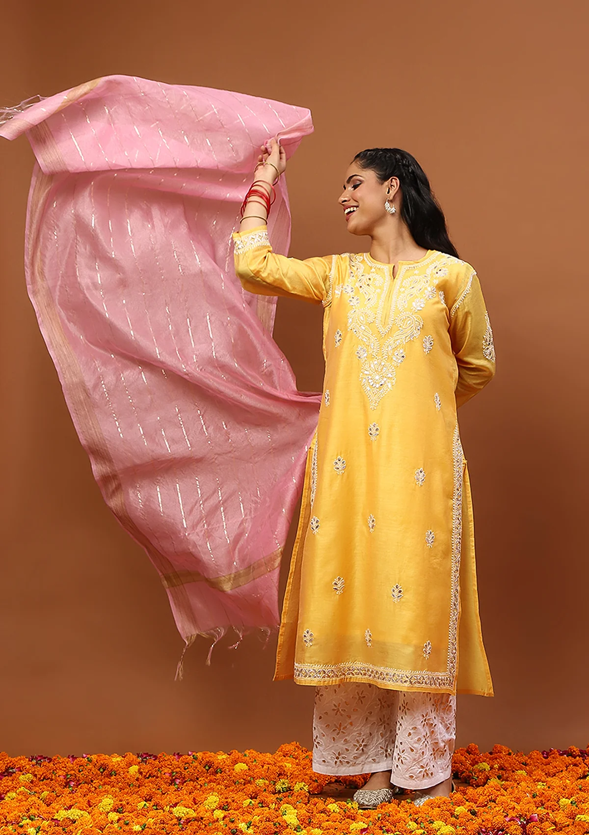 HOC Chanderi Lurex Solid Women's Dupatta - Pink - Healthber