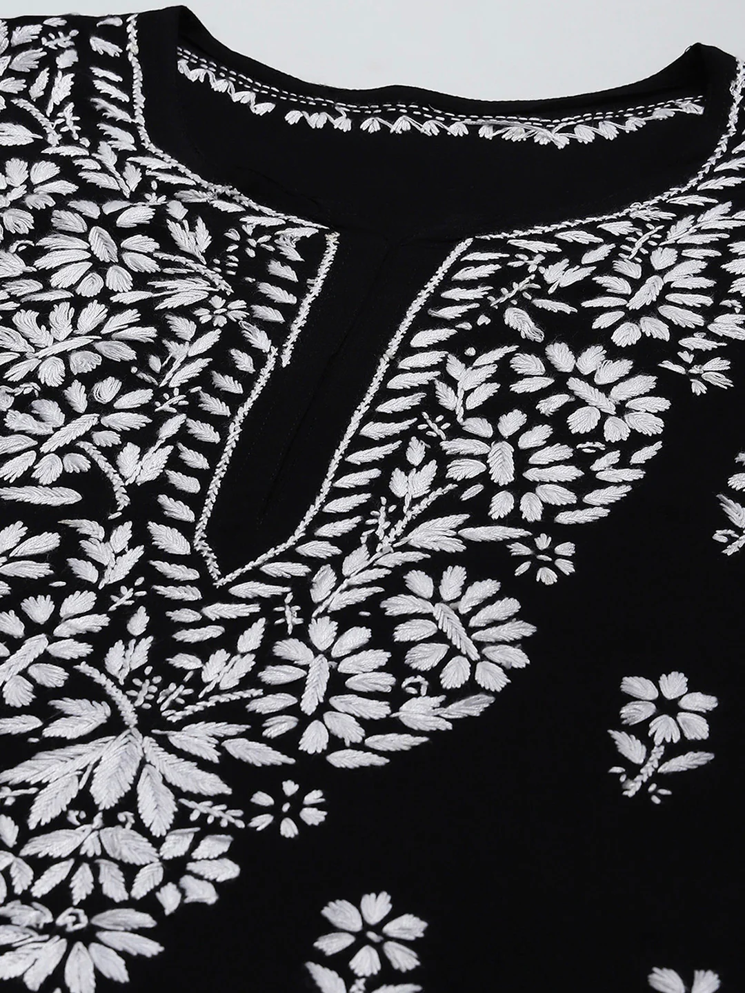 HOC Rayon Chikankari Solid Women's Long Kurta - Black - Healthber