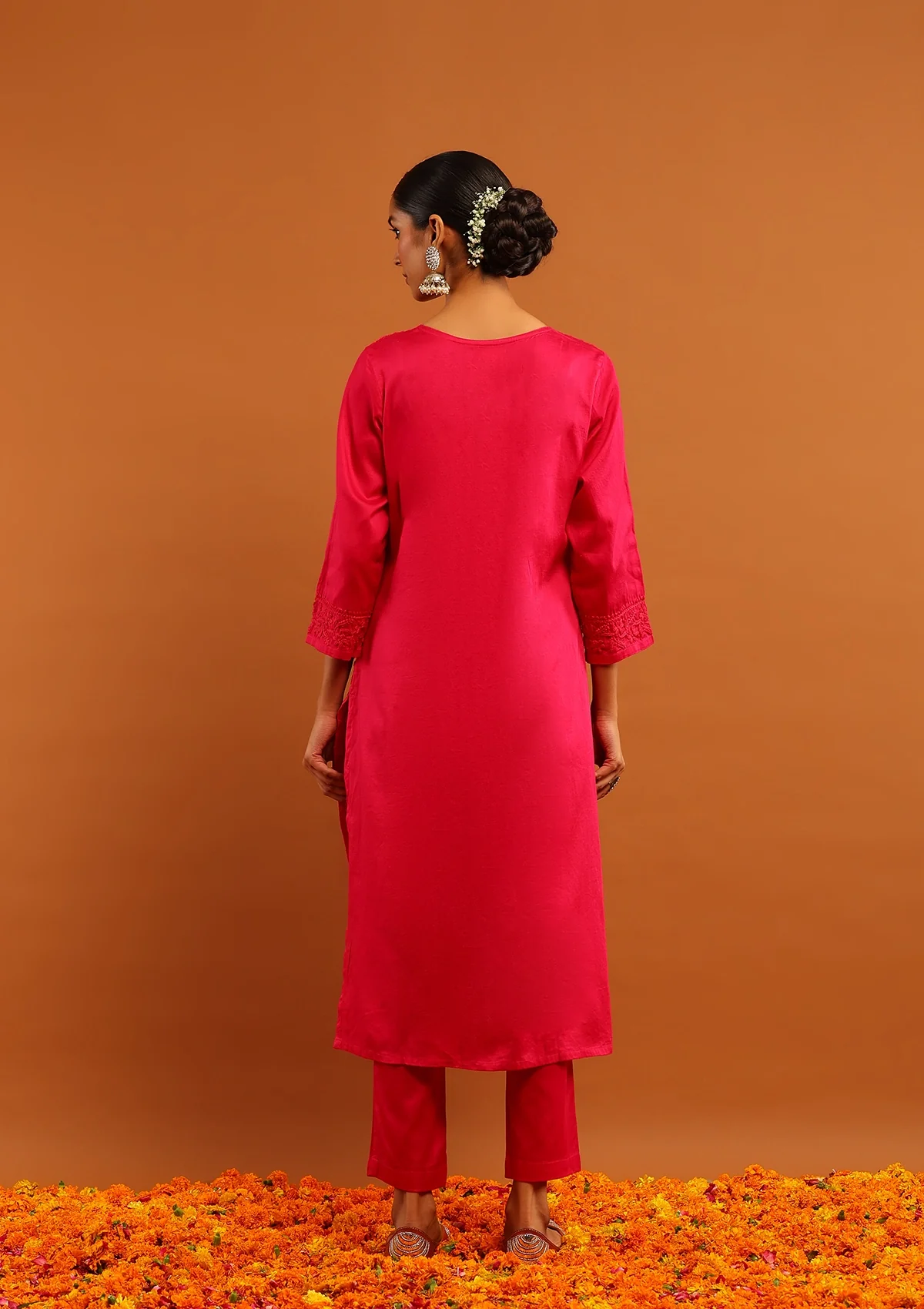 Karisma Jaam Silk Chikankari Solid Women's 2 PC Long Kurta Set - Magenta - Healthber