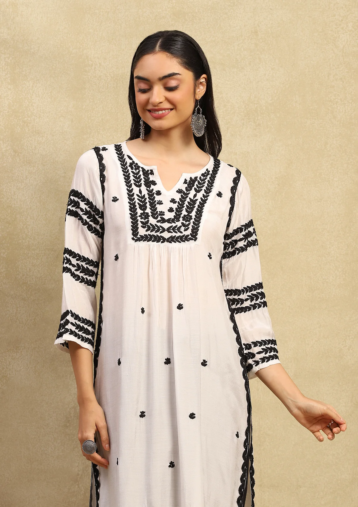 HOC Adila Chikankari Muslin Straight Kurta - Healthber