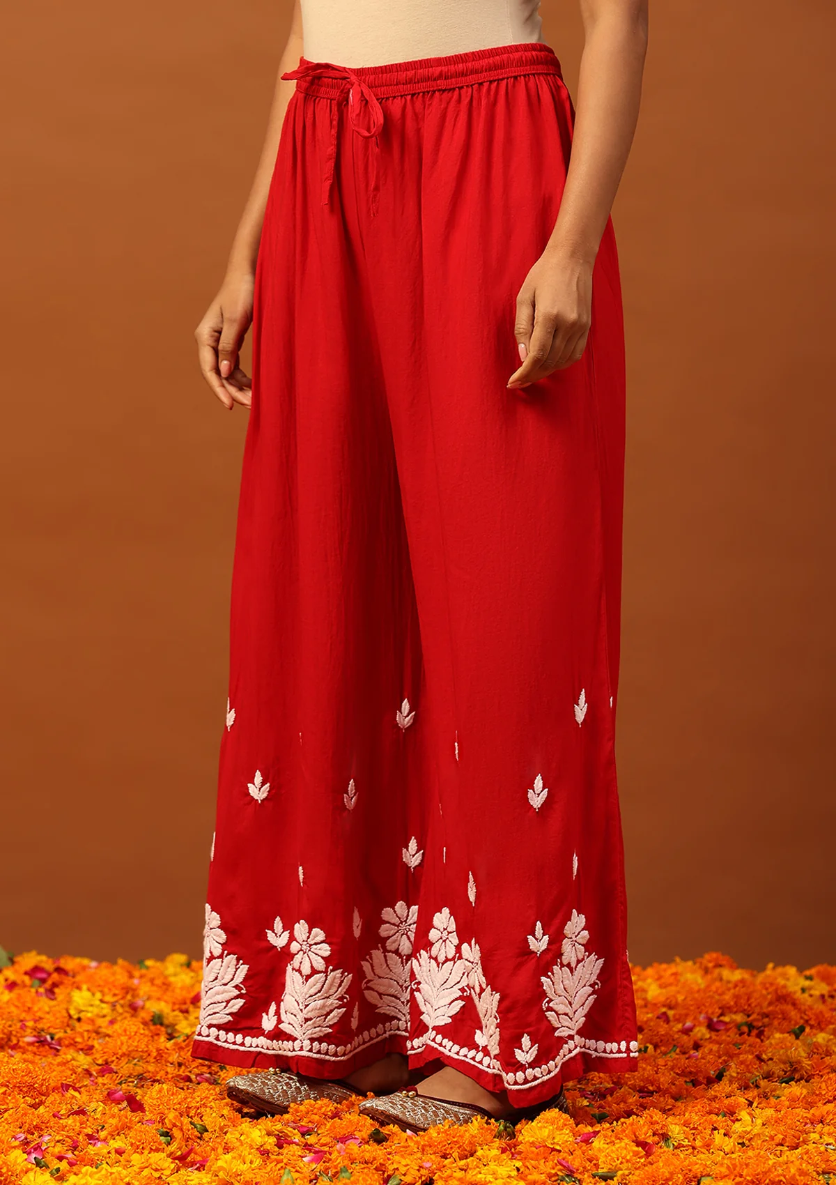 HOC Modal Chikankari Solid Women's 2 PC Long Kurta Set -Red - Healthber