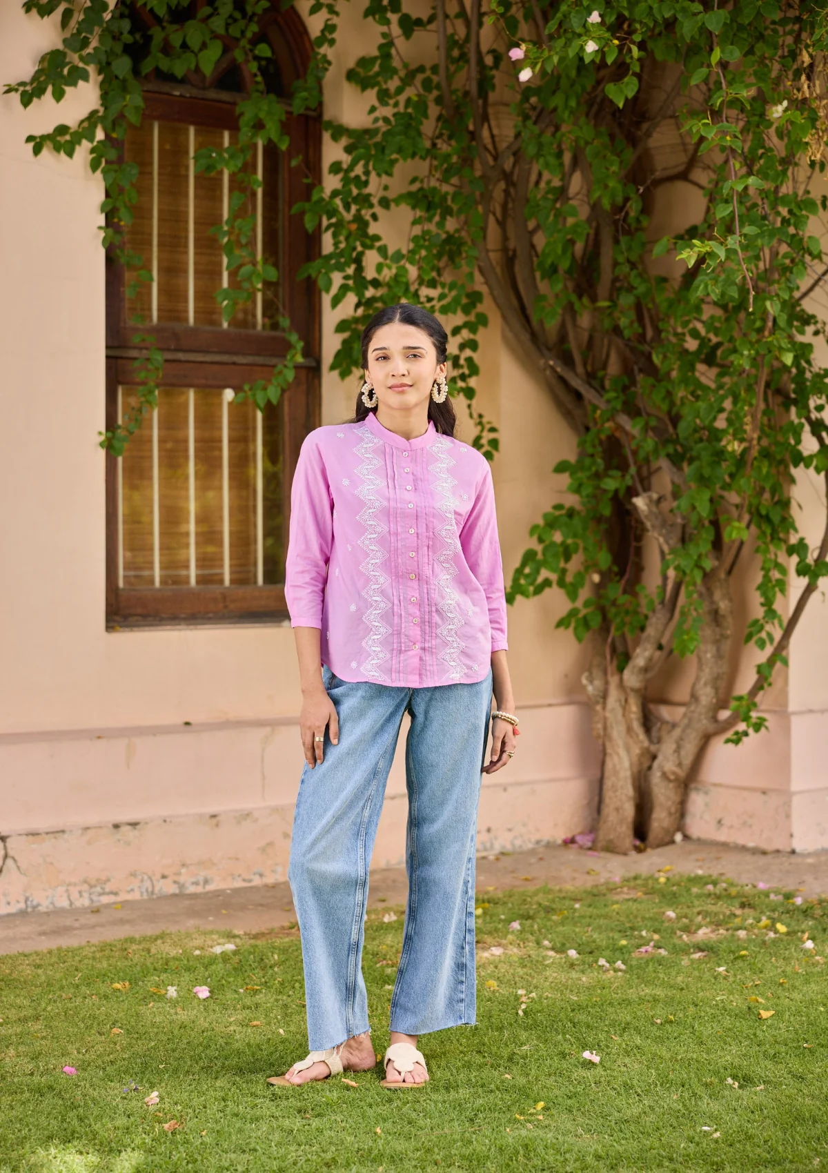 HOC Cotton Chikankari Solid Women's Shirt - Lavender - Healthber