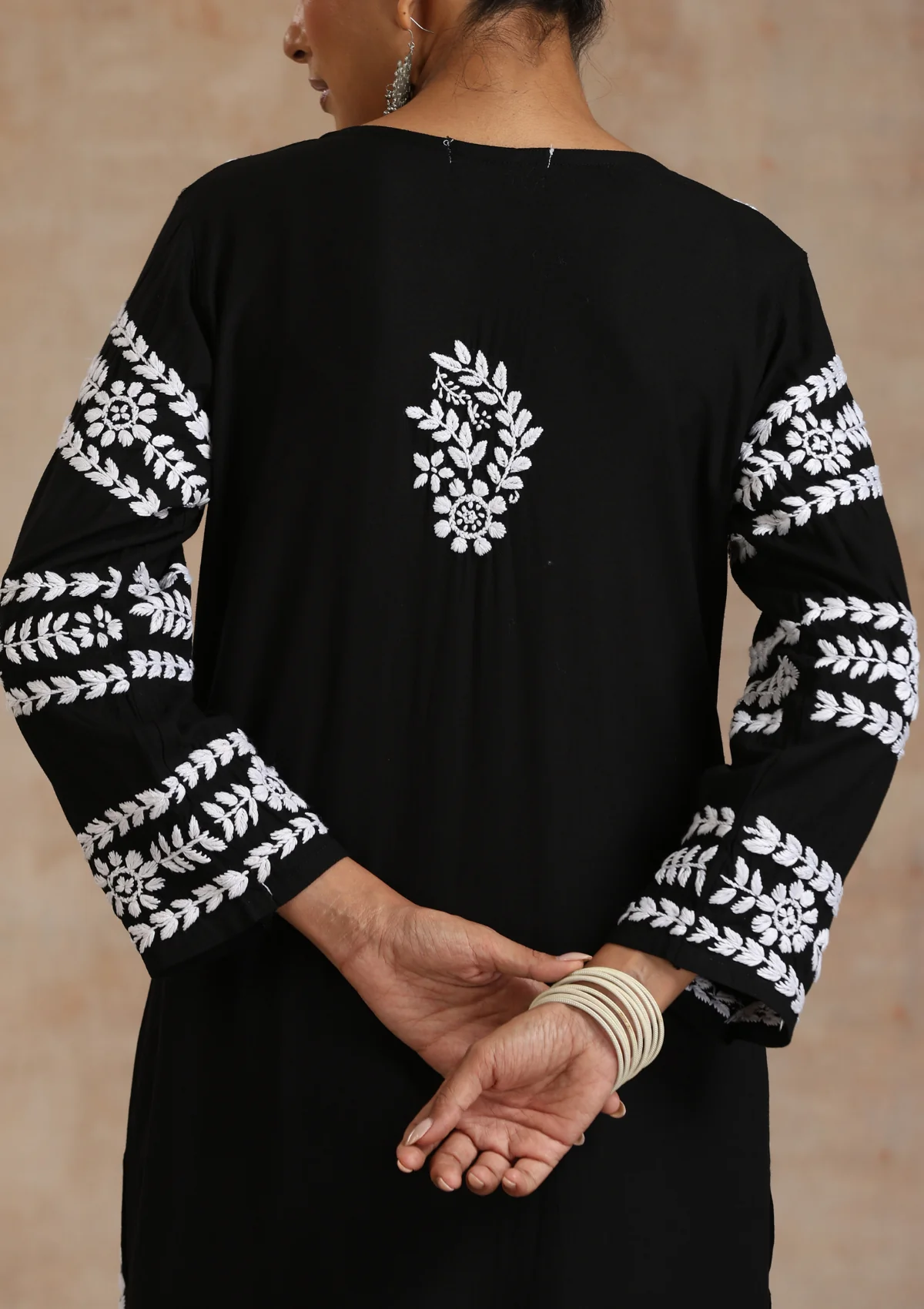 HOC Rayon Chikankari Solid Women's Long Kurta - Black - Healthber