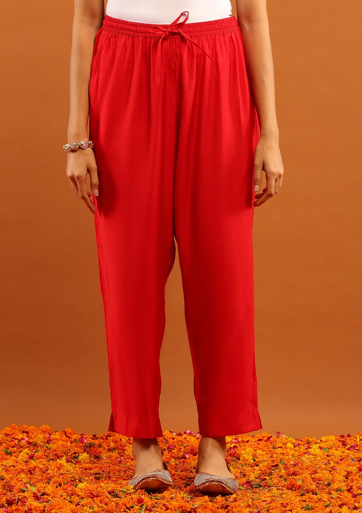 HOC Chanderi Chikankari Solid Women's 3 PC Long Kurta Set-Red - Healthber