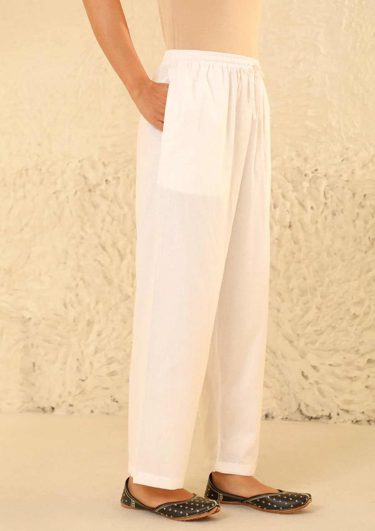 HOC Cotton Loom Women's Solid Straight Pant - White - Healthber