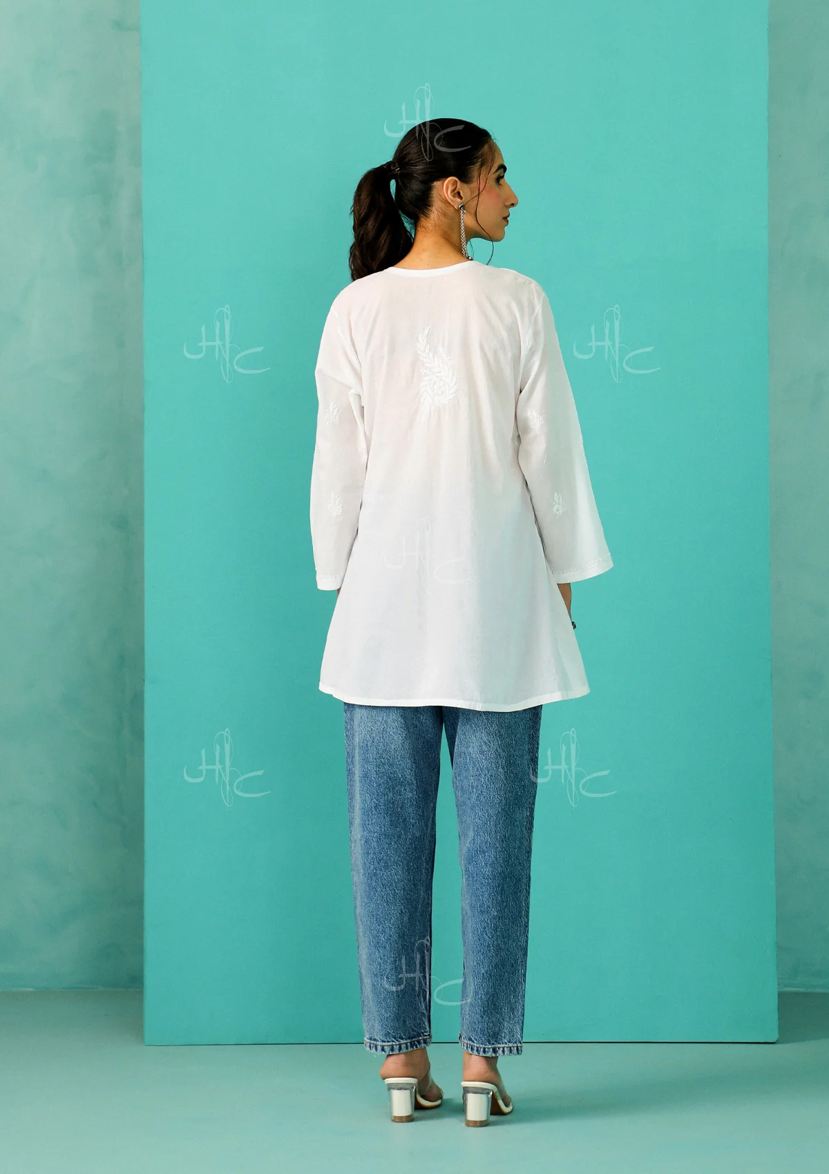 Chandni Chikankari Cotton A-line Short Kurta - Healthber