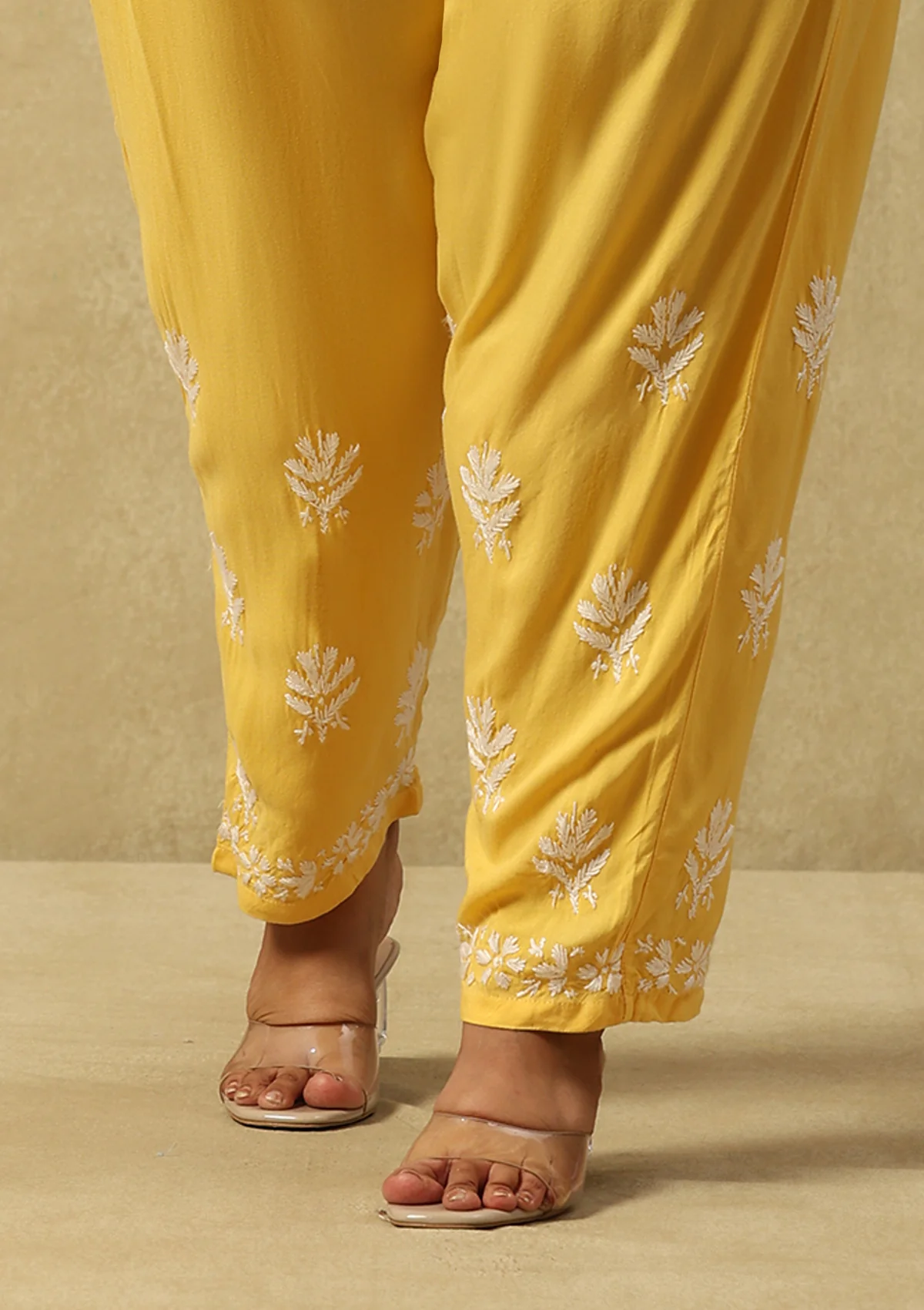 HOC Rayon Chikankari Solid Women's 2 PC Long Kurta Set-Yellow - Healthber