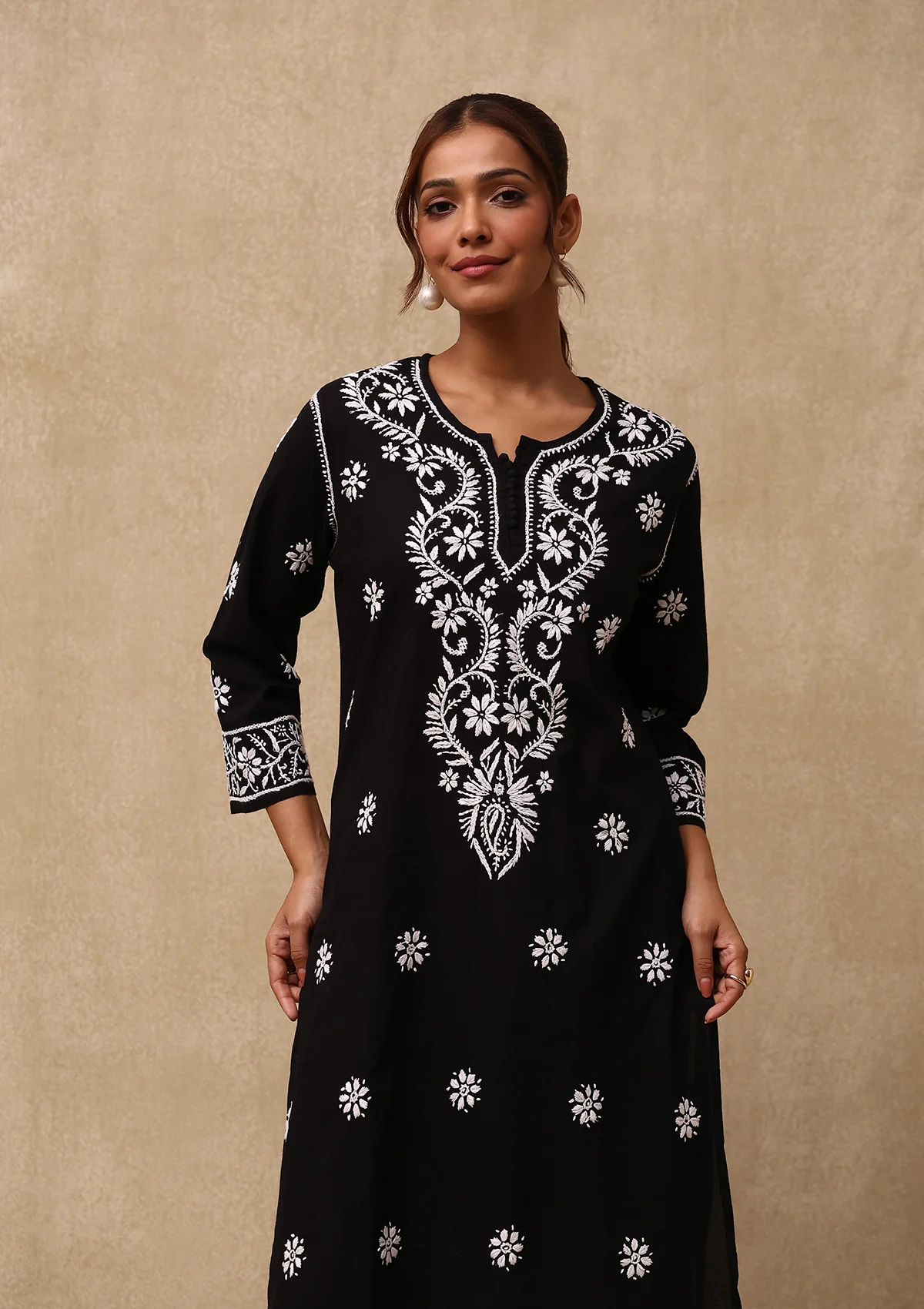 HOC Irha Chikankari Cotton Straight Kurta Set - Healthber