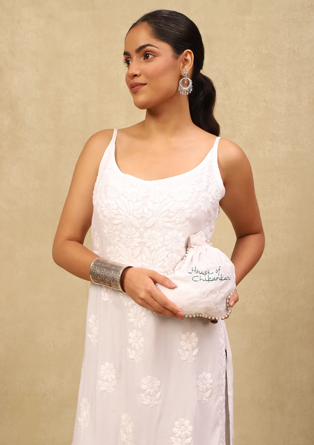 HOC Rayon Chikankari Solid Women's Short Kurta  C White - Healthber