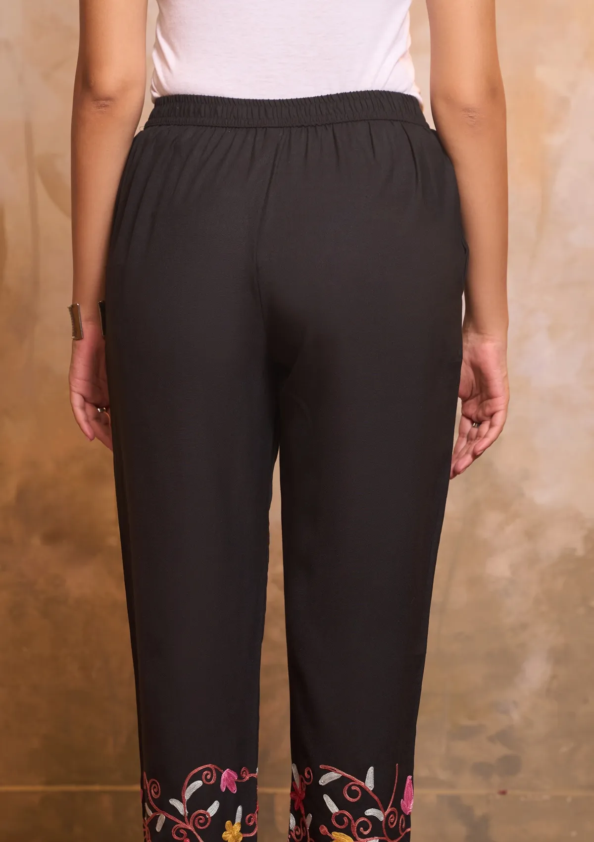 HOC Cotton Aari Embroidered Solid Women's 2 PC Long Kurta Set - Black - Healthber