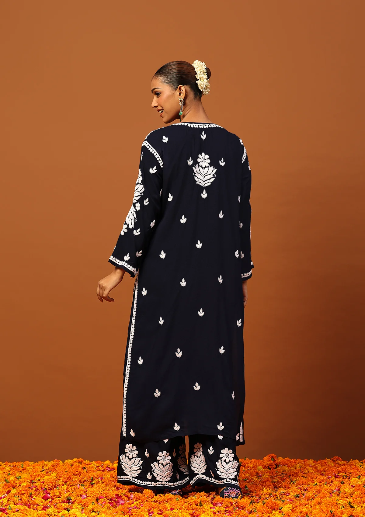 HOC Modal Chikankari Solid Women's 2 PC Long Kurta Set -Black - Healthber