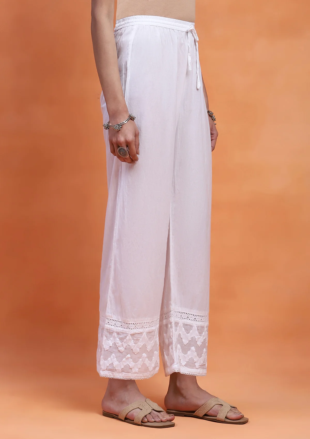 HOC Cotton Chikankari Solid Women's Pant - White - Healthber