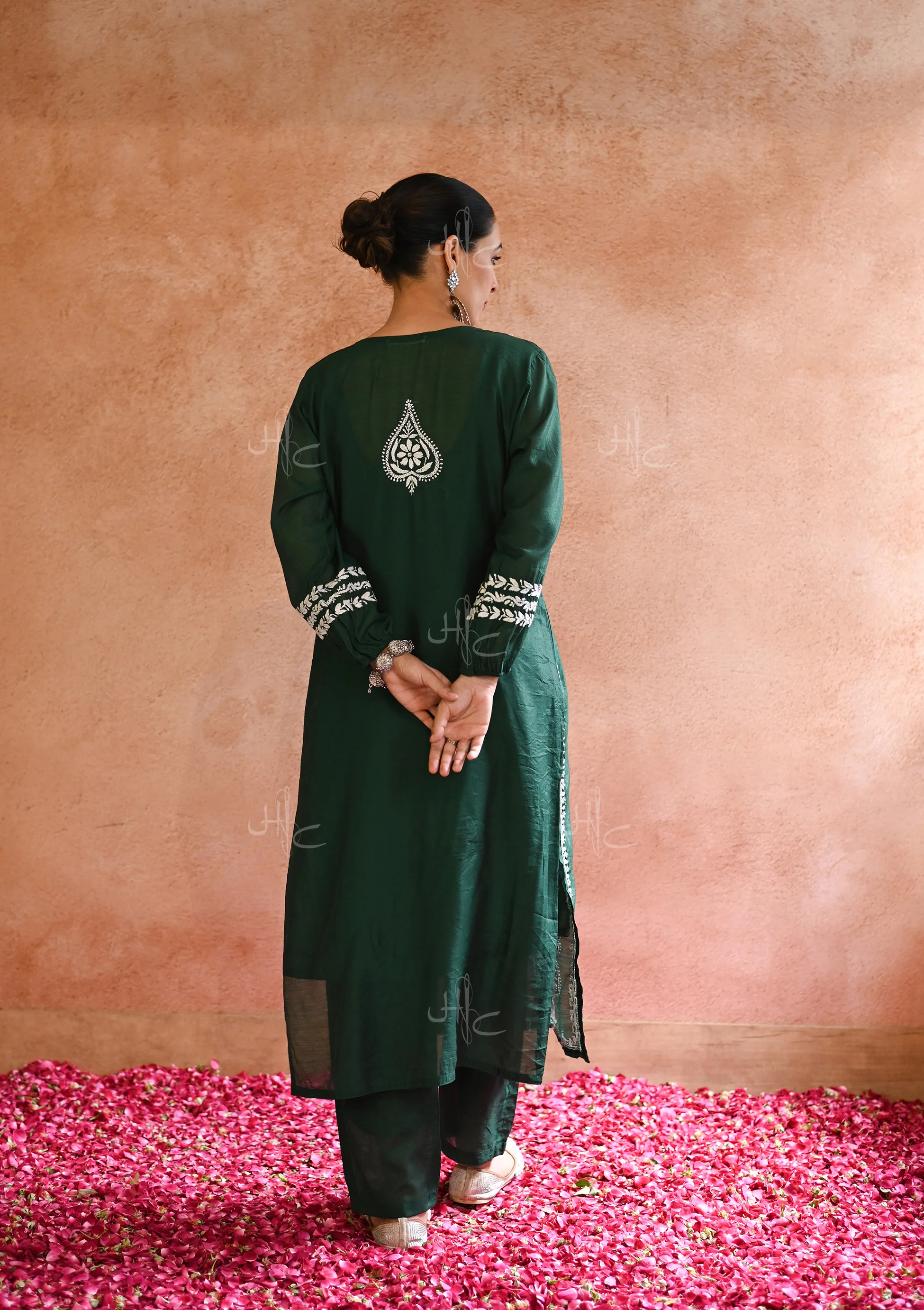 HOC Kajra Chikankari Chanderi Straight Kurta Set - Healthber