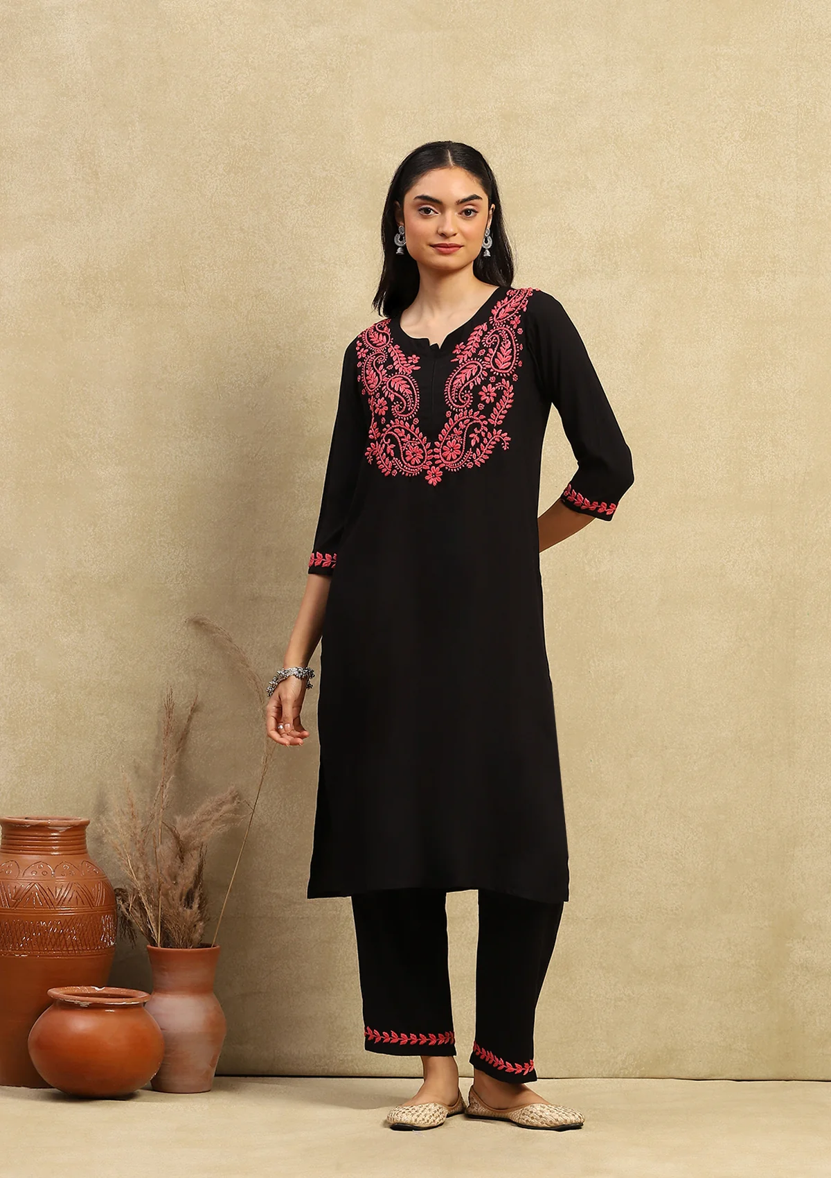 HOC Rubaab Chikankari Rayon Straight Kurta Set - Healthber