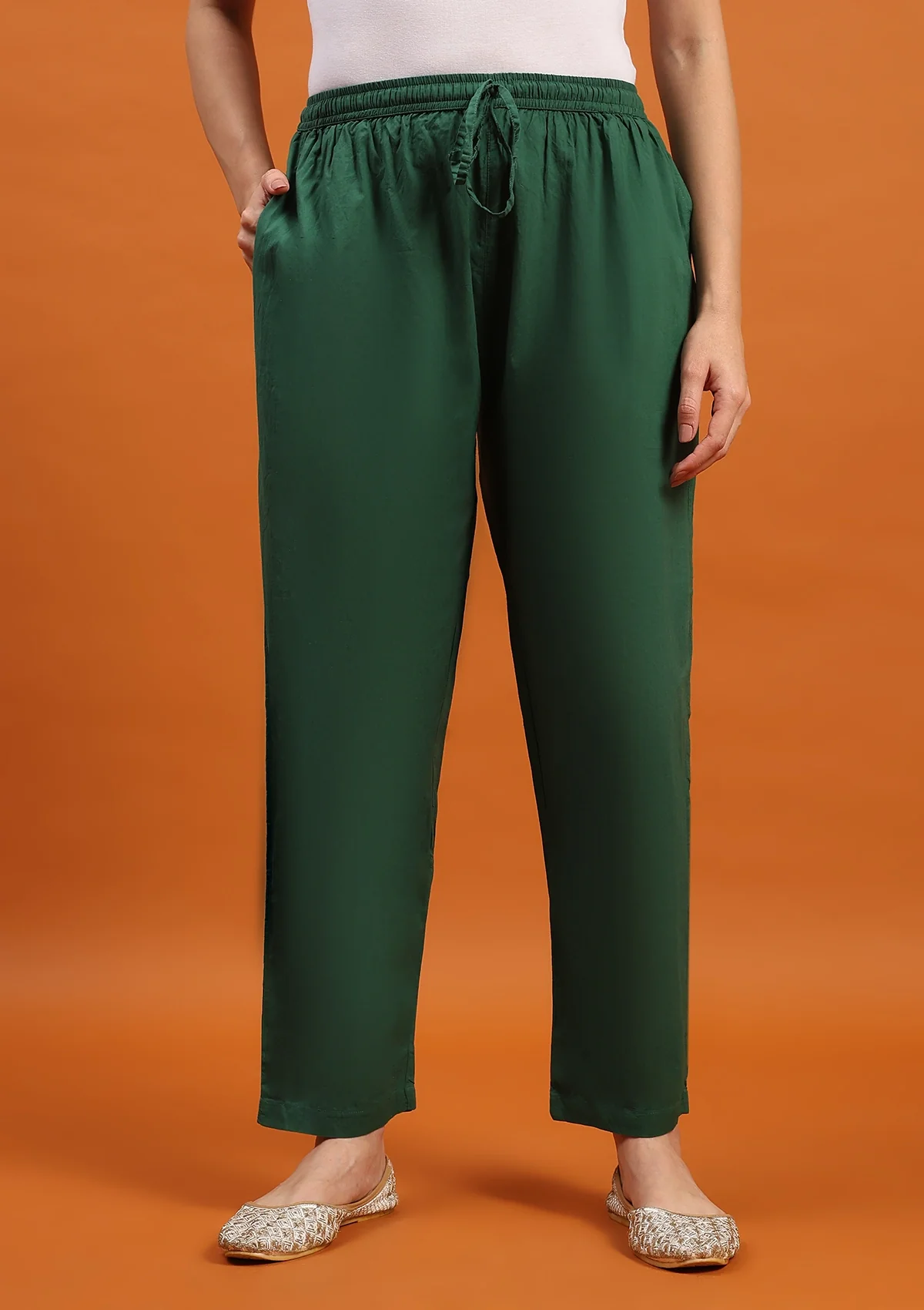 HOC Cotton Solid Women's Pants - Dark Green - Healthber