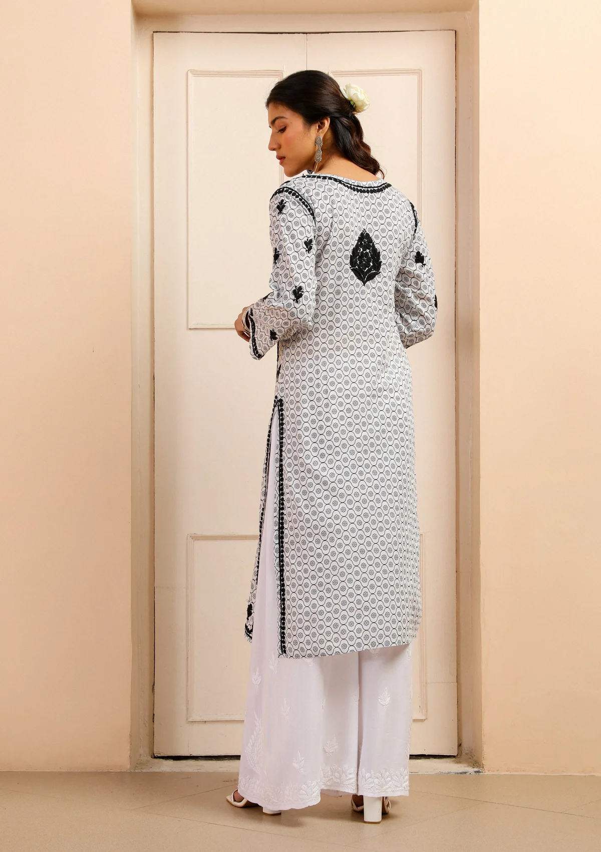 HOC Mulmul Chikankari Printed Women's Kurta - White - Healthber