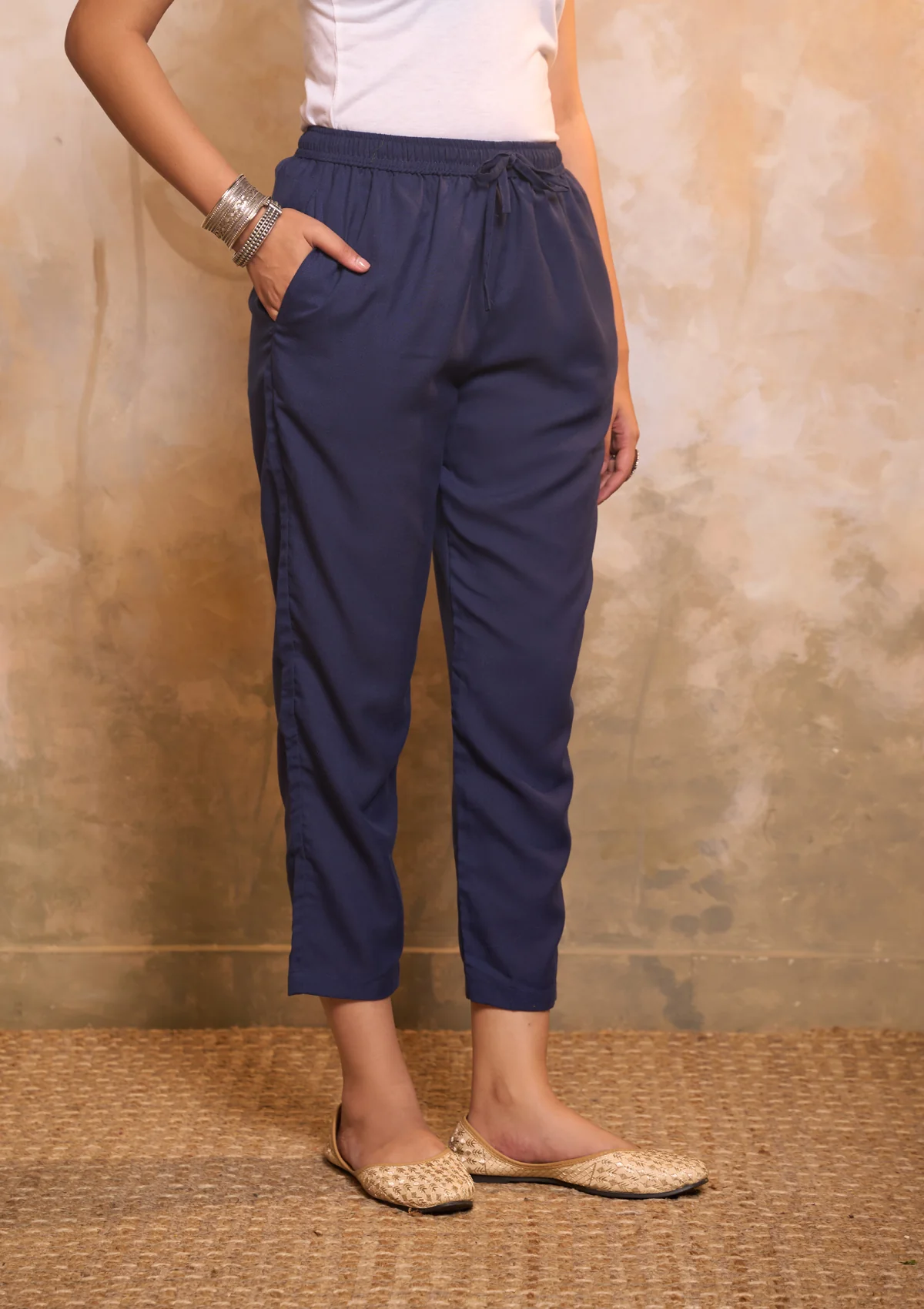 HOC Cotton Embroidered Aari With Zari Work Solid Women's 2 PC Long Kurta Set - Navy Blue - Healthber