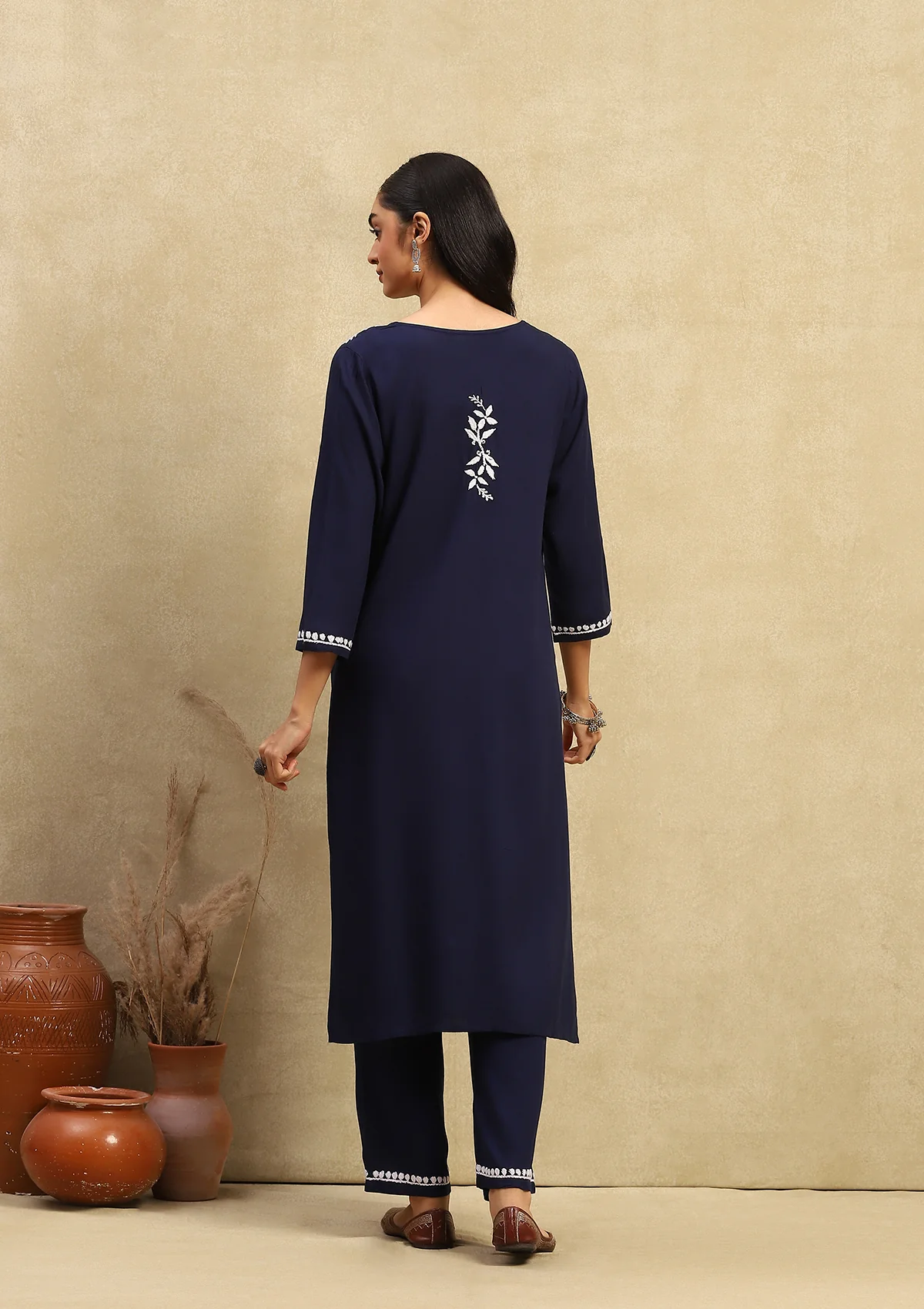 HOC Karima Chikankari Rayon Straight Kurta Set - Healthber
