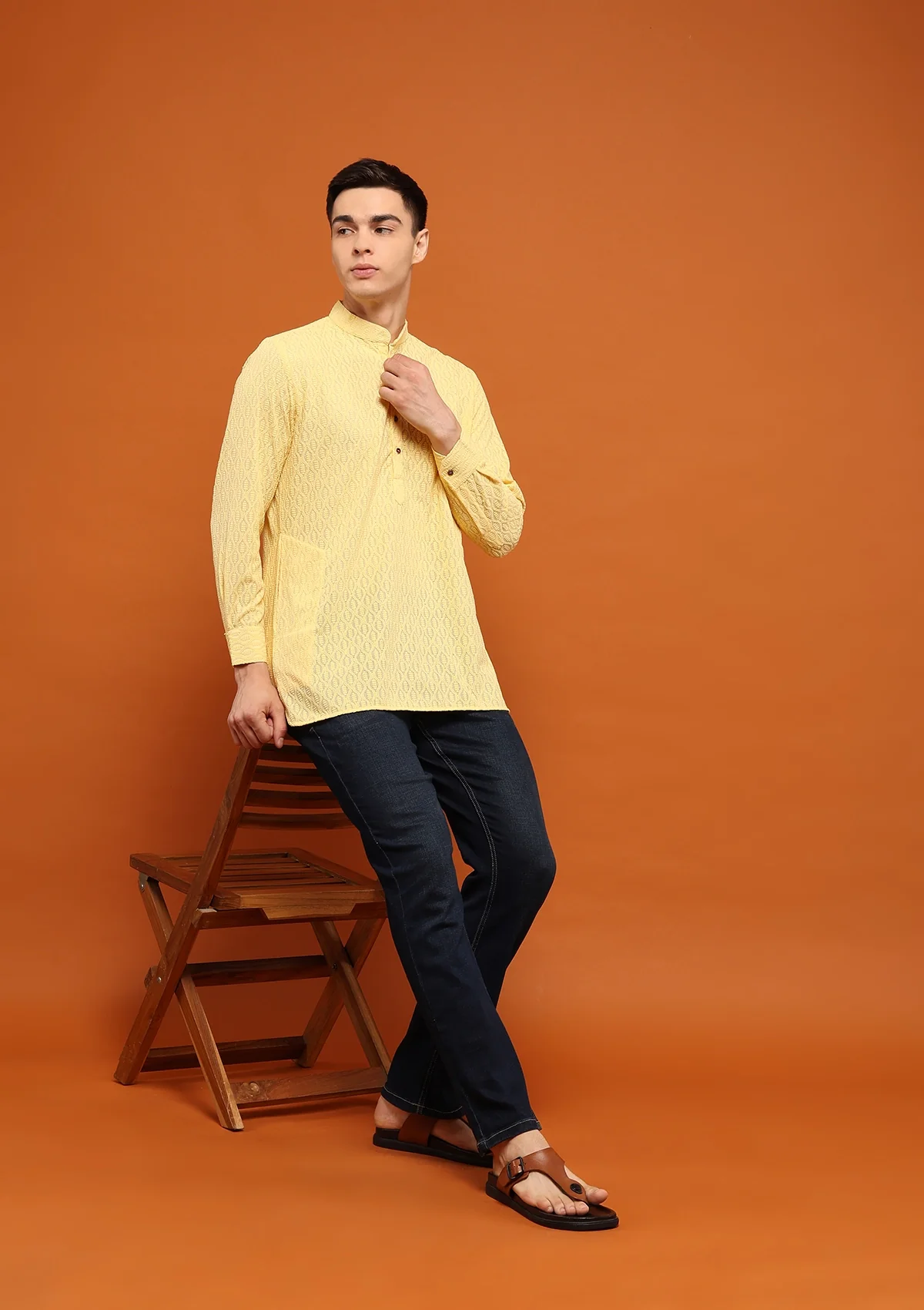 HOC Shayan Chikankari Cotton Straight Short Men's Kurta - Healthber