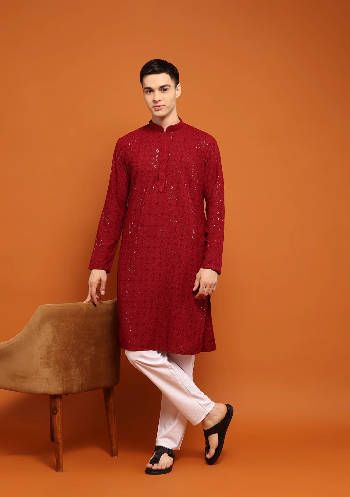 HOC Rayan Chikankari Cotton Straight Men's Kurta with Sequin - Healthber