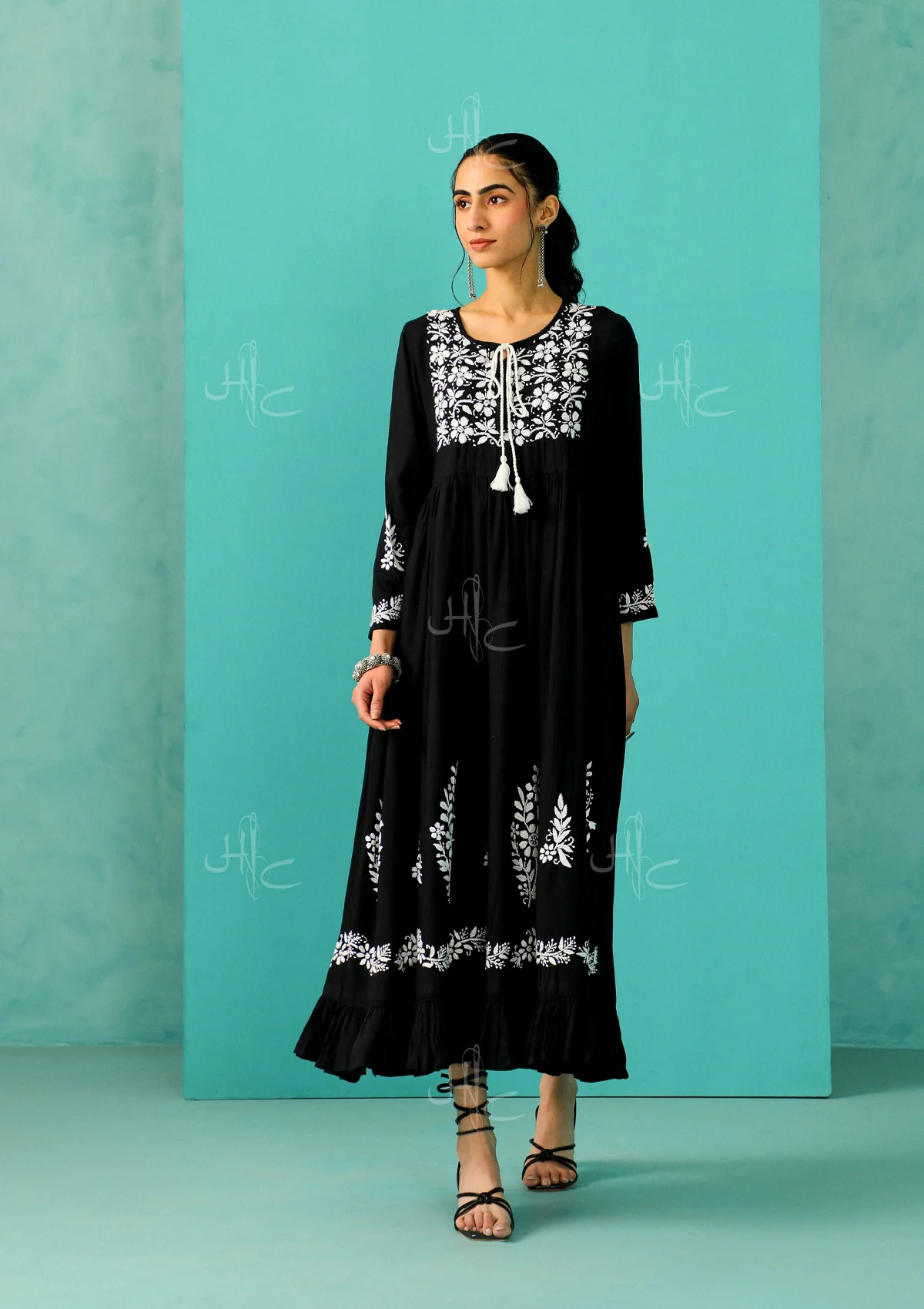 Chandni Chikankari Modal A-Line Dress - Healthber