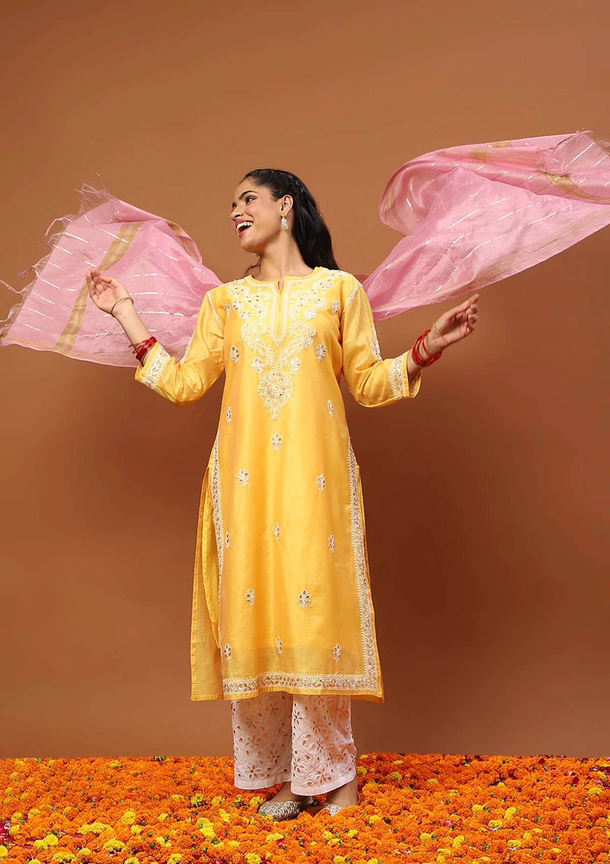 HOC Chanderi Lurex Solid Women's Dupatta - Pink - Healthber