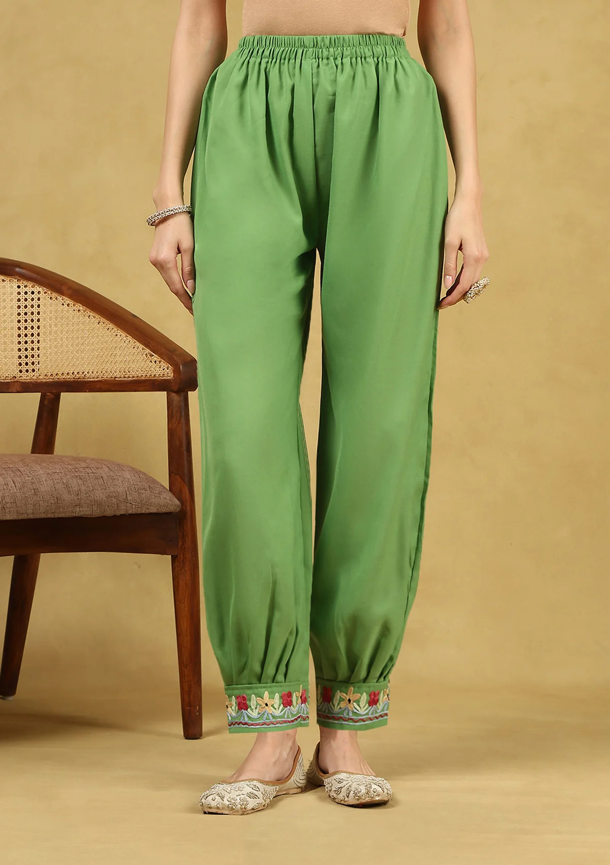 HOC Cotton Aari Embroidered Solid Women's 3 PC Short Kurta Set with Dupatta - Parrot Green - Healthber