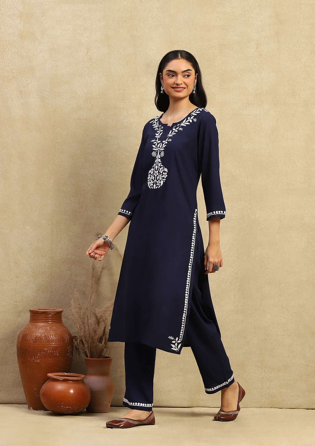 HOC Karima Chikankari Rayon Straight Kurta Set - Healthber