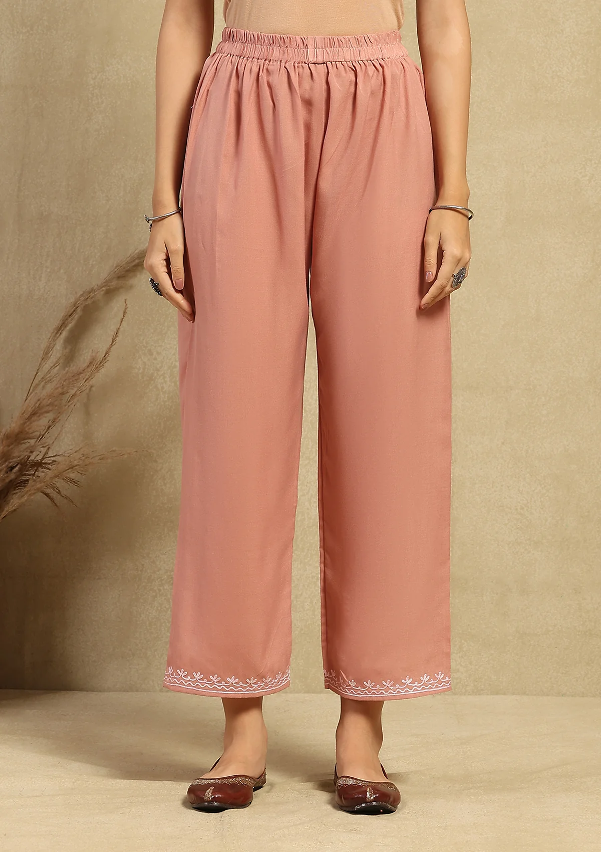 HOC Cotton Aari Embroidered Solid Women's 2 PC Long  Kurta Set - Pink - Healthber