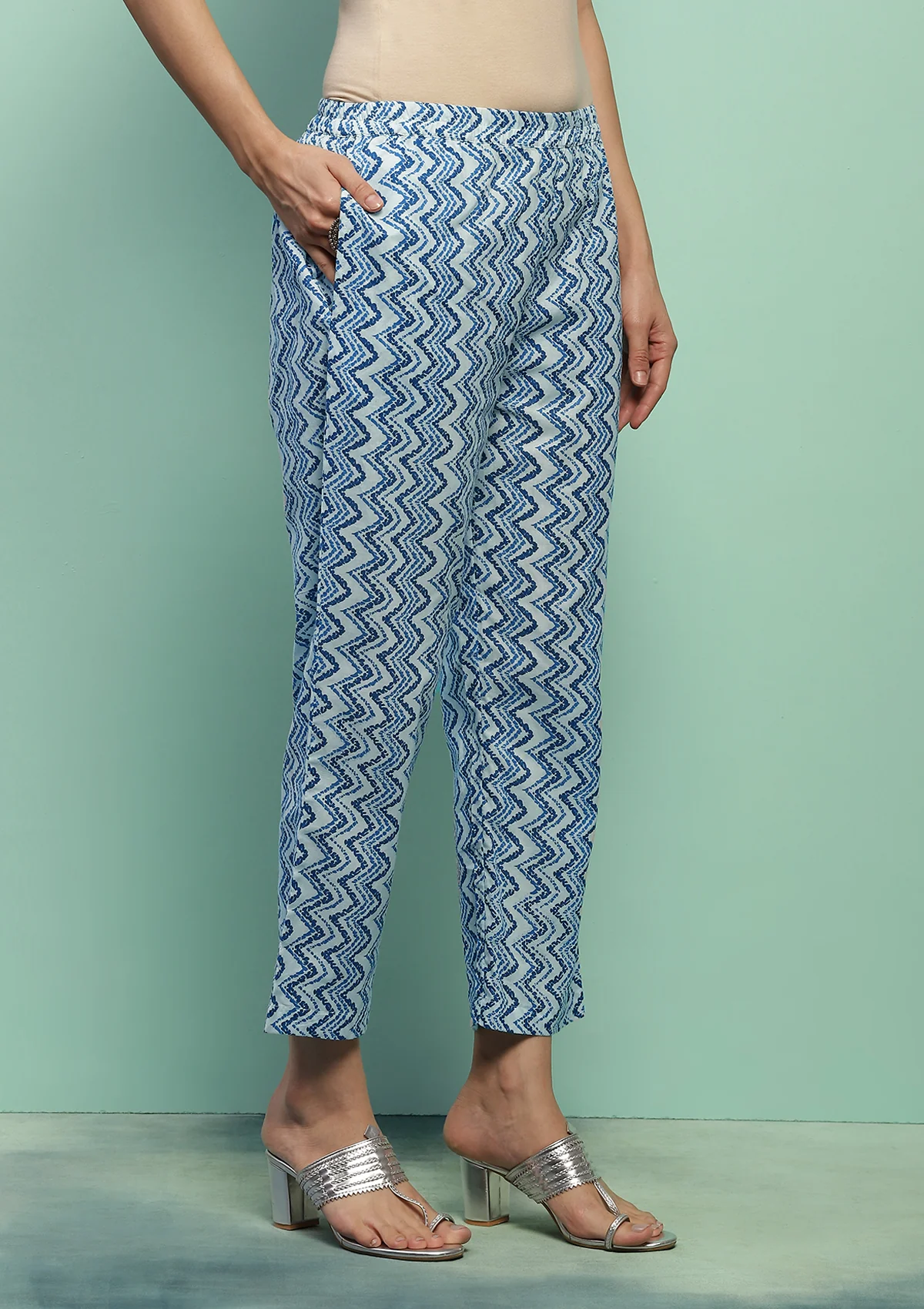 HOC Cotton Printed Women's 2 PC Long Kurta Set - Blue - Healthber