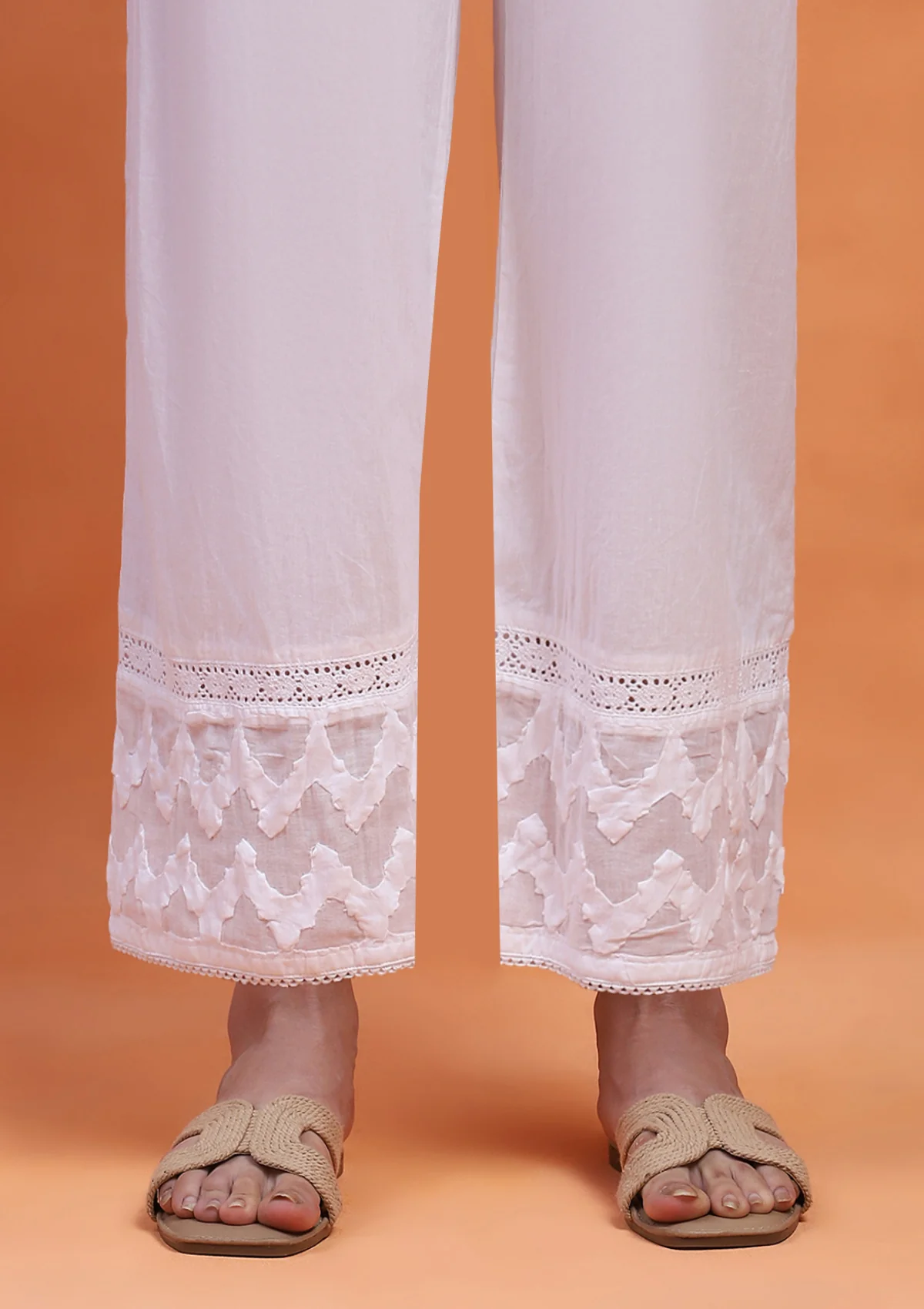 HOC Cotton Chikankari Solid Women's Pant - White - Healthber