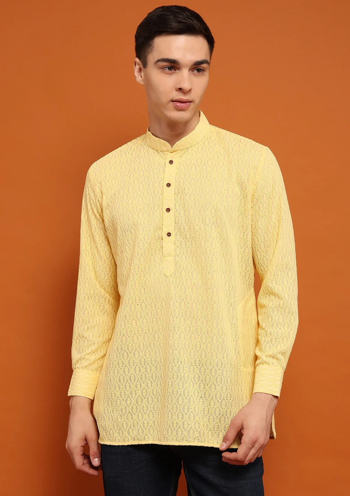 HOC Shayan Chikankari Cotton Straight Short Men's Kurta - Healthber