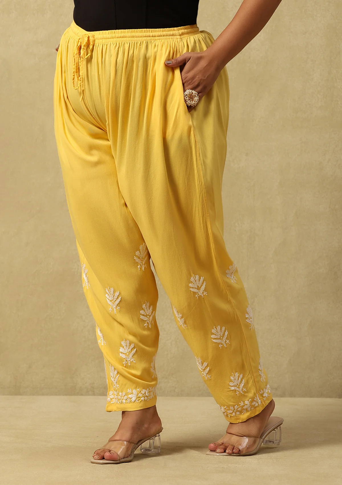 HOC Rayon Chikankari Solid Women's 2 PC Long Kurta Set-Yellow - Healthber