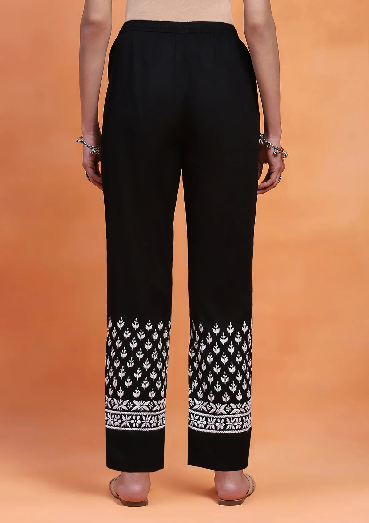 HOC Cotton Chikankari Solid Women's Pant - Black - Healthber